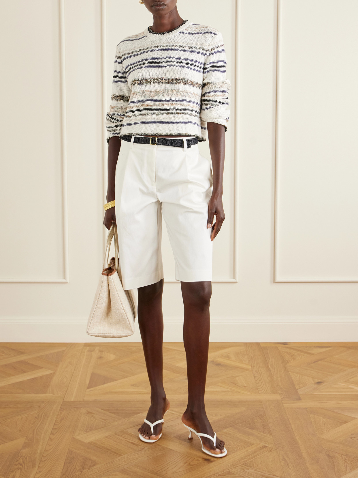 Striped Knitted Cotton-Blend Sweater