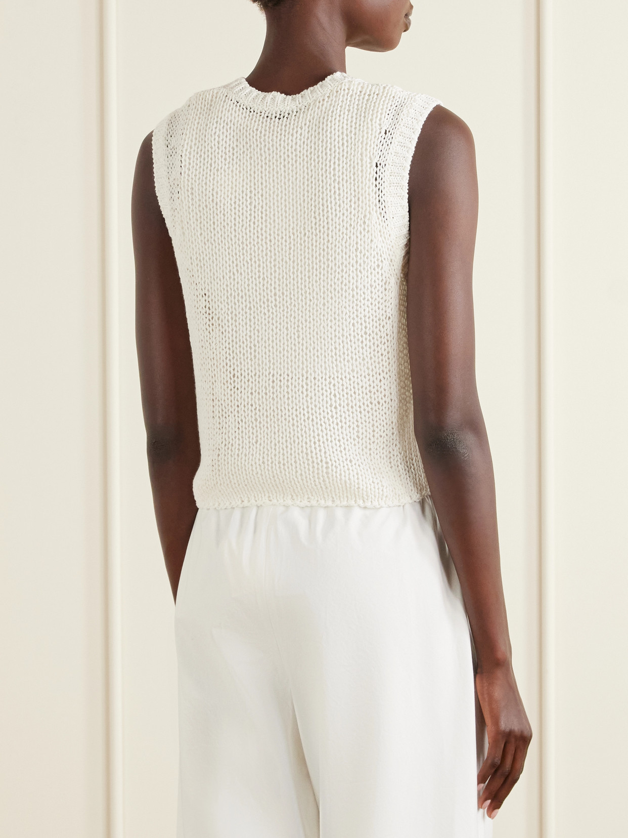 Knitted Linen And Cotton Tank - Off