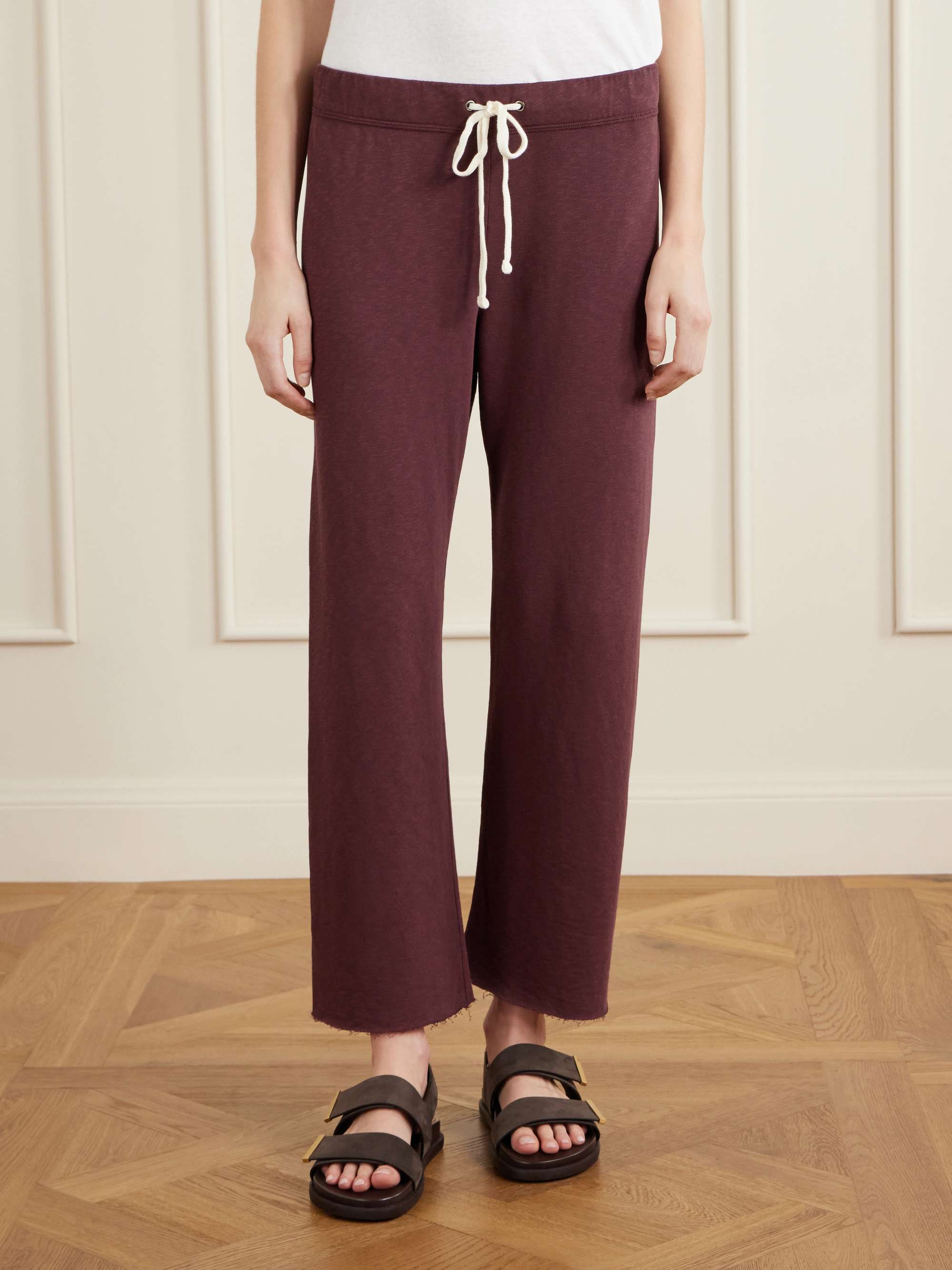 JAMES PERSE Cropped Supima cotton-terry track pants