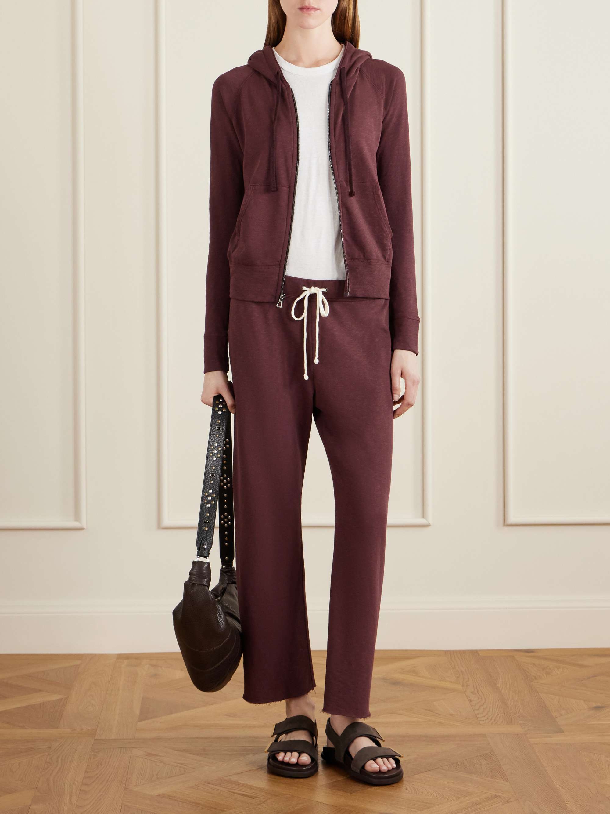 JAMES PERSE Cropped Supima cotton-terry track pants