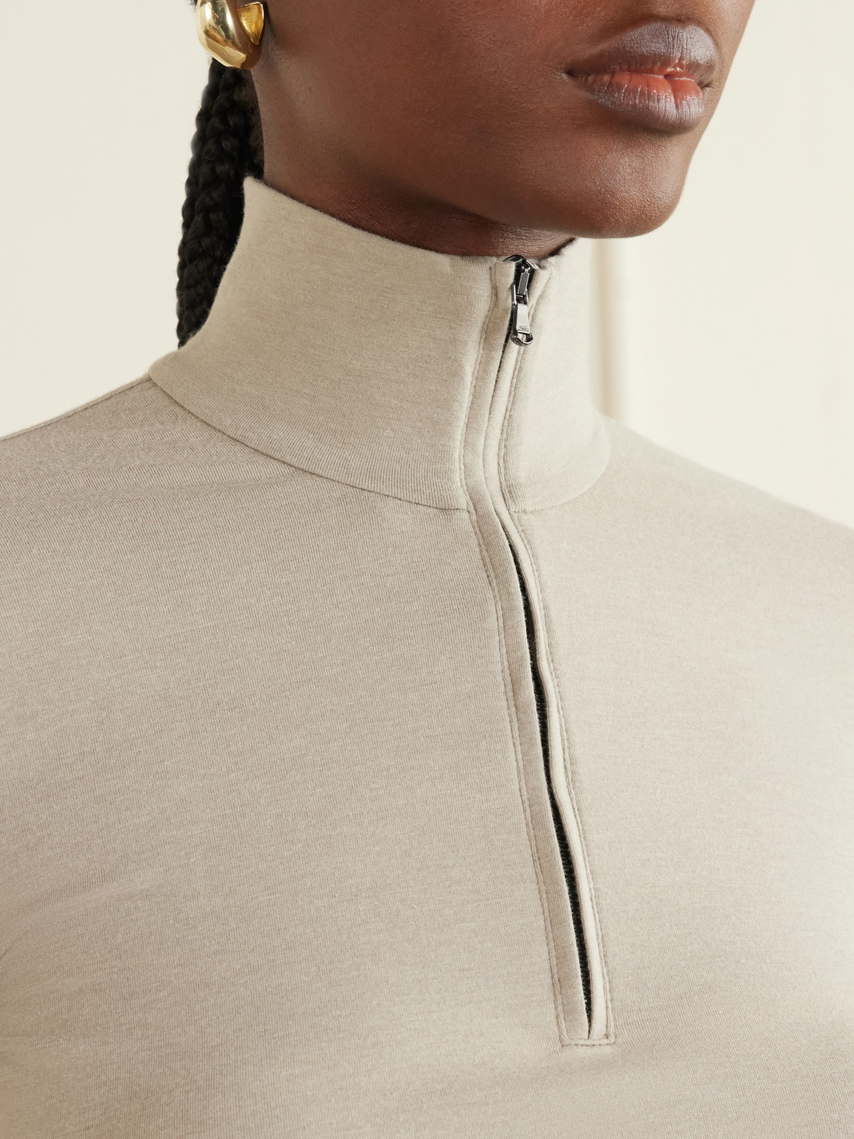 Cropped Cotton-Blend Half-Zip Top