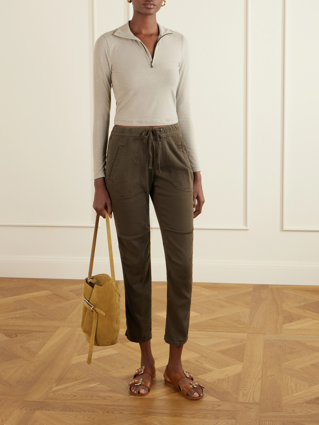 Cropped Cotton-Blend Half-Zip Top