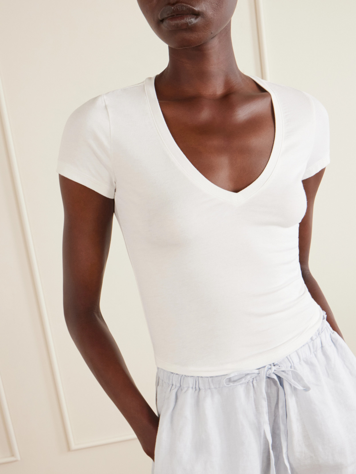 Cropped Cotton-Blend Jersey T-Shirt