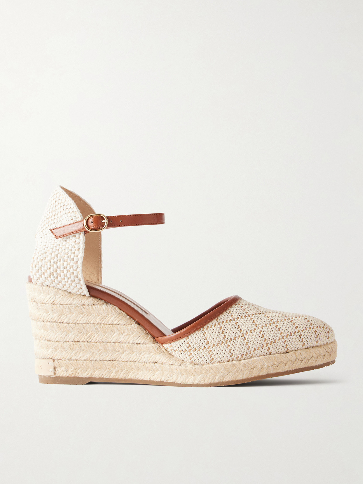 Manolo Blahnik Espadrahi 90 Leather-trimmed Woven Canvas Espadrille Pumps In Neutrals