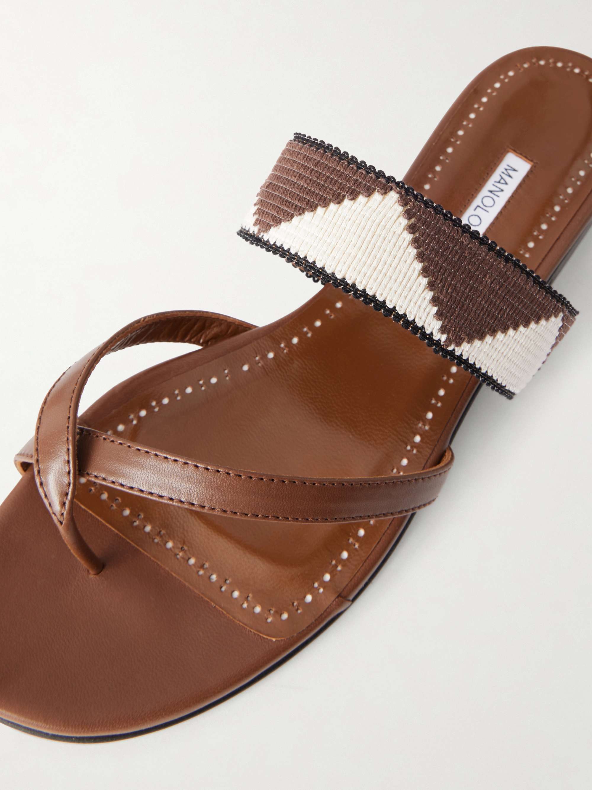 Manolo Blahnik サンダル 10 MANOLO BLAHNIK Susastra 10 leather woven sandals | NET-A-PORTER