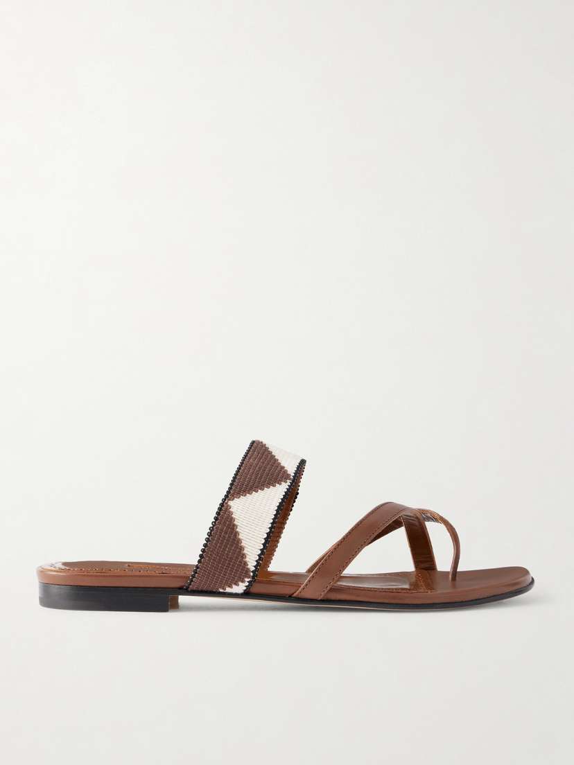 Manolo Blahnik Susastra 10 Leather Woven Sandals