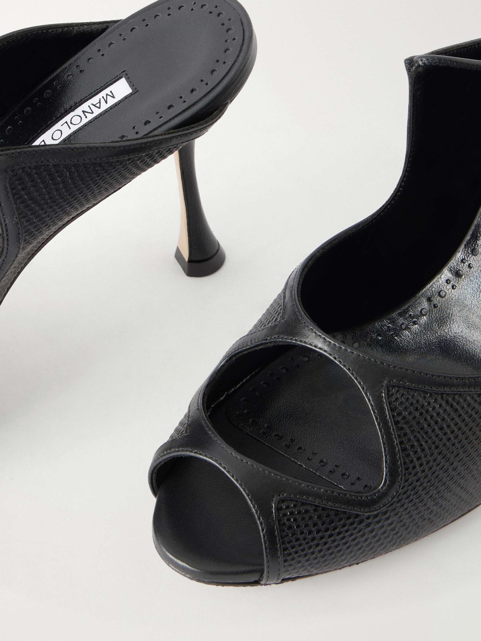 MANOLO BLAHNIK Prosta 90 cutout textured leather sandals | NET-A