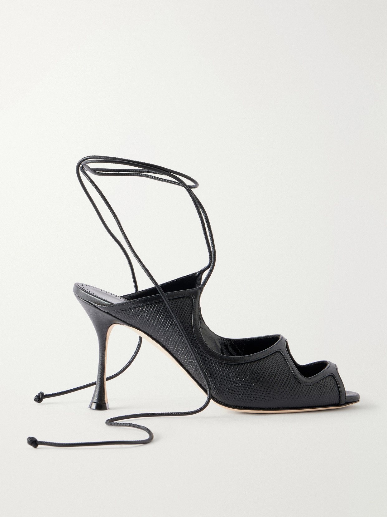 Manolo Blahnik Prosta 90 Cutout Textured Leather Sandals In Black
