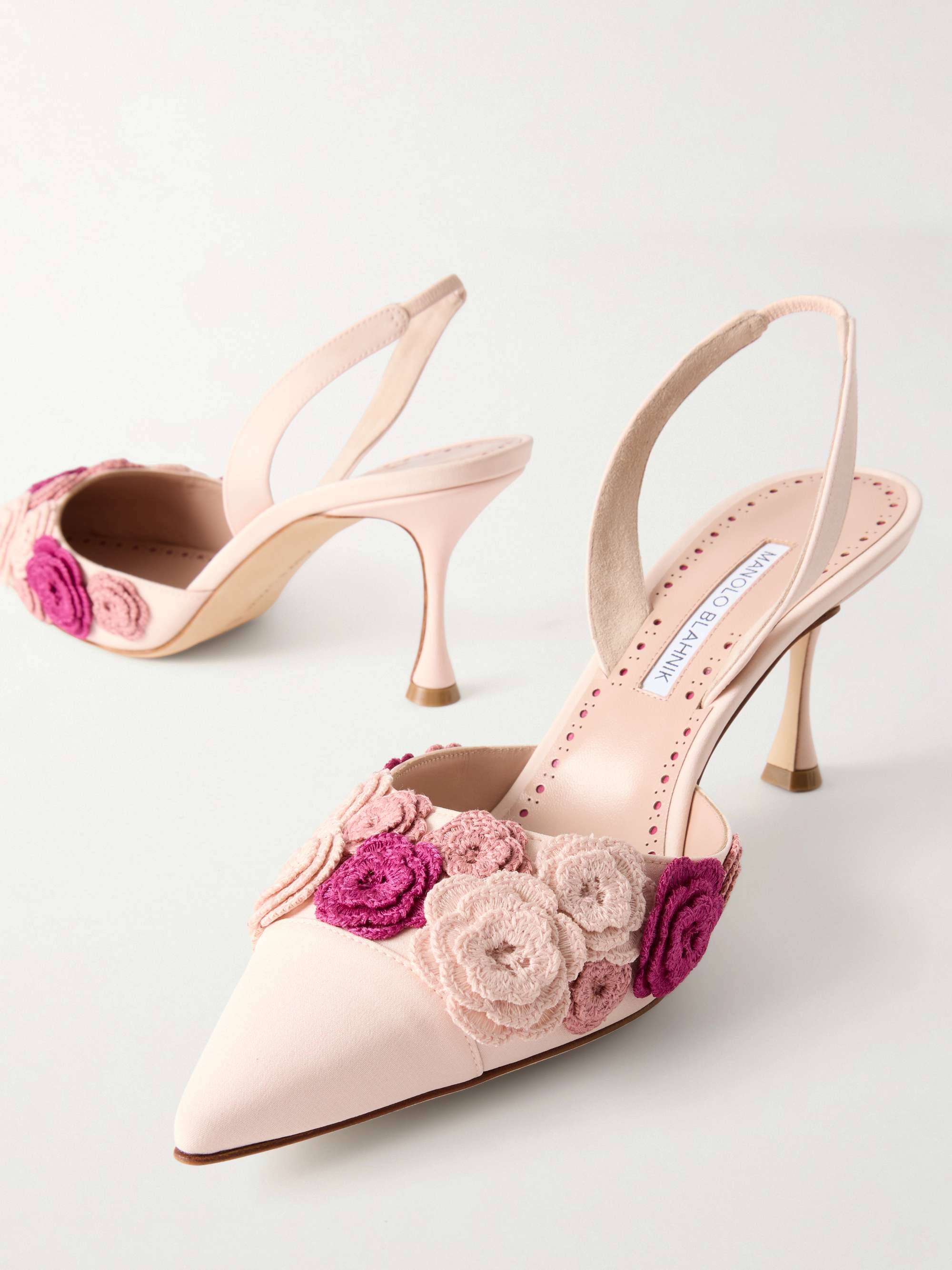 MANOLO BLAHNIK Svemutasli 70 embellished crochet-trimmed leather