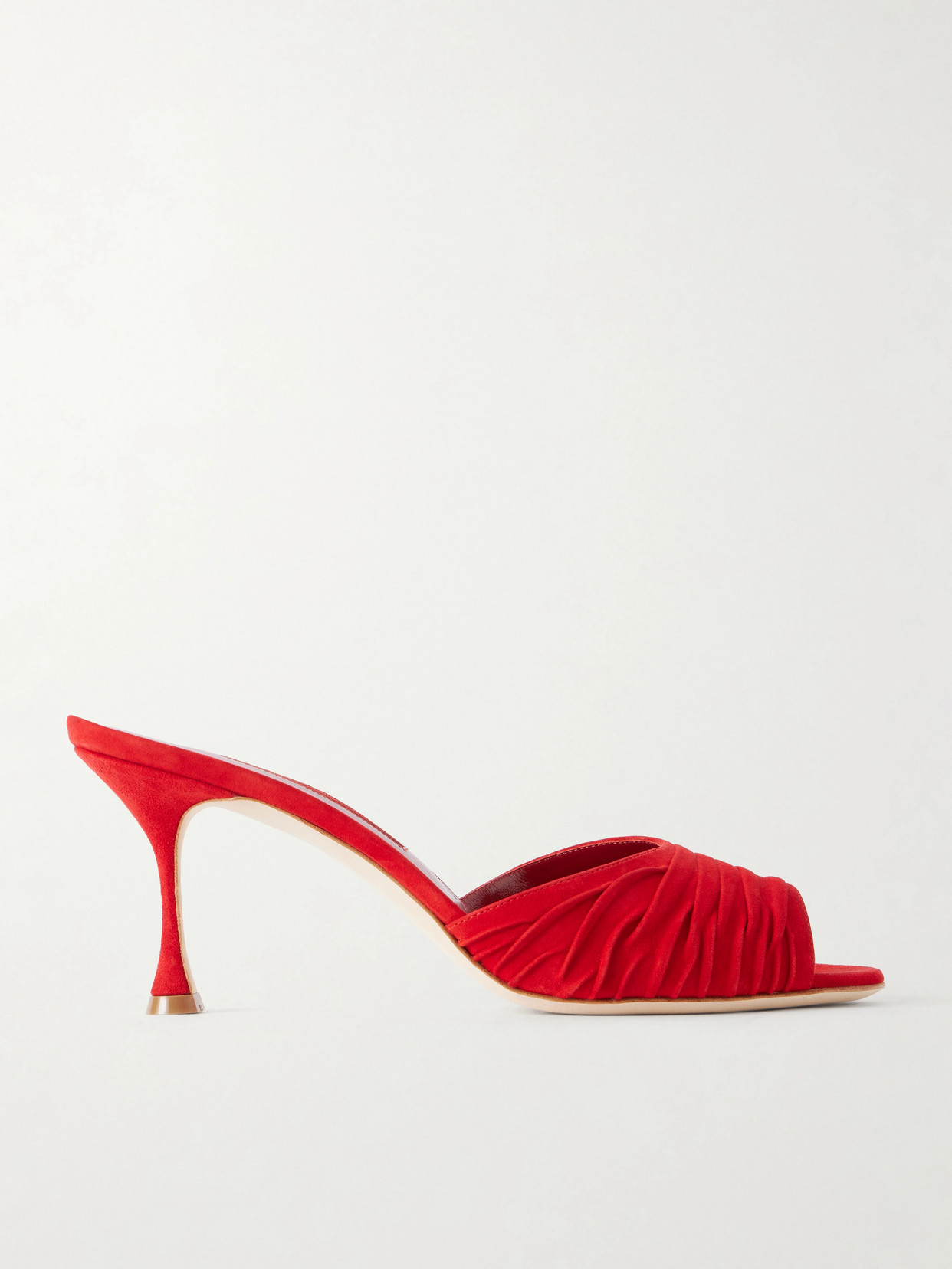 Manolo Blahnik Pirua 70 Ruched Suede Mules In Red