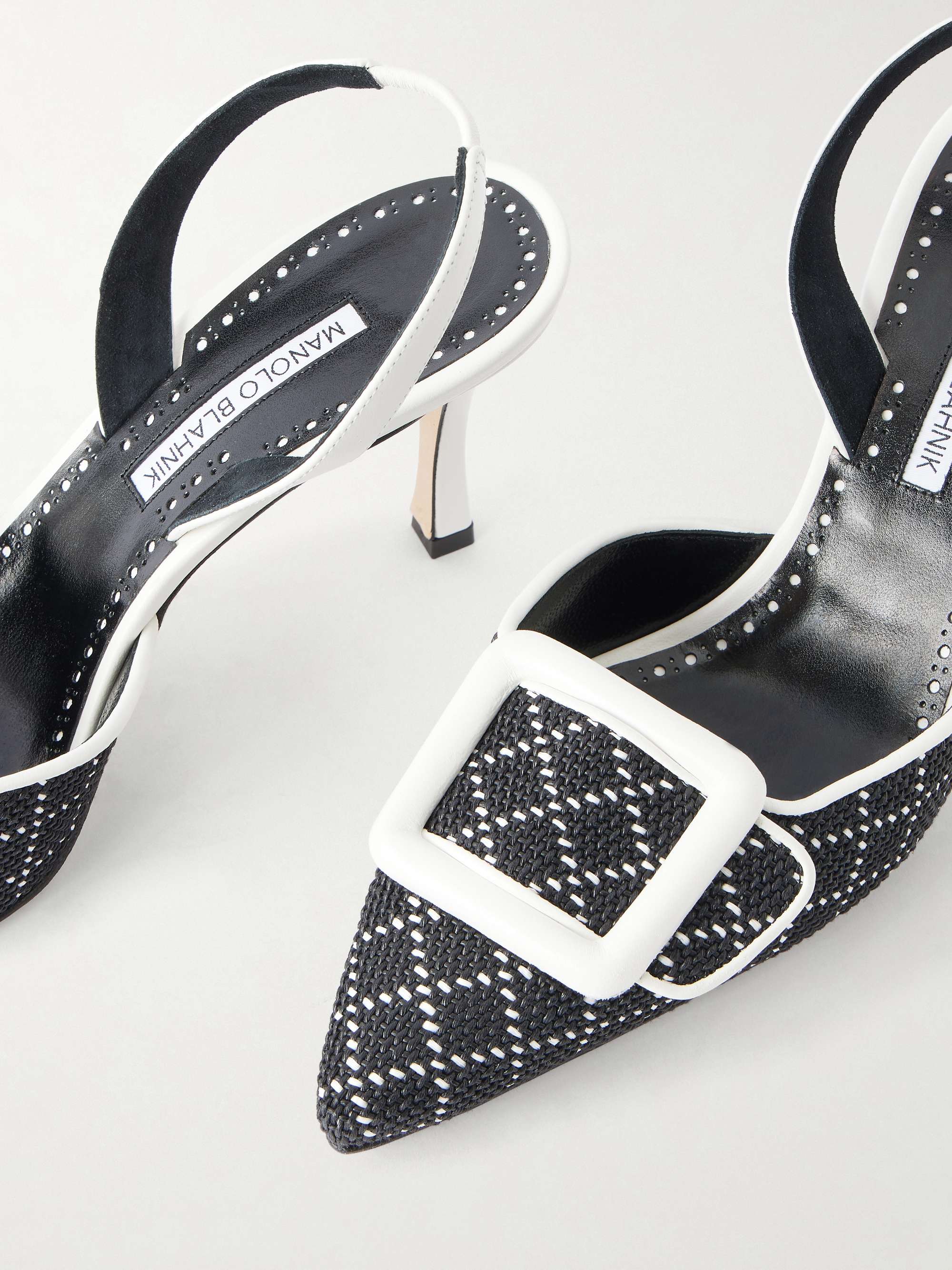 MANOLO BLAHNIK Mayslibi 70 woven leather slingback pumps | NET-A