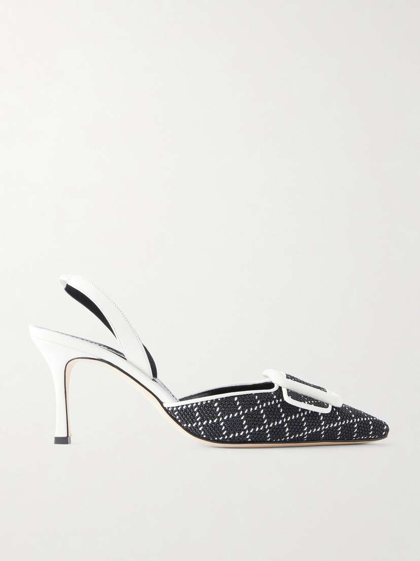 Manolo Blahnik Mayslibi 70 Woven Leather Slingback Pumps