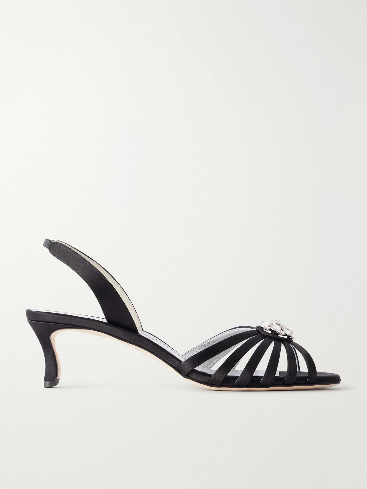 Manolo Blahnik Fulmasli 50 Embellished Satin Sandals In Black