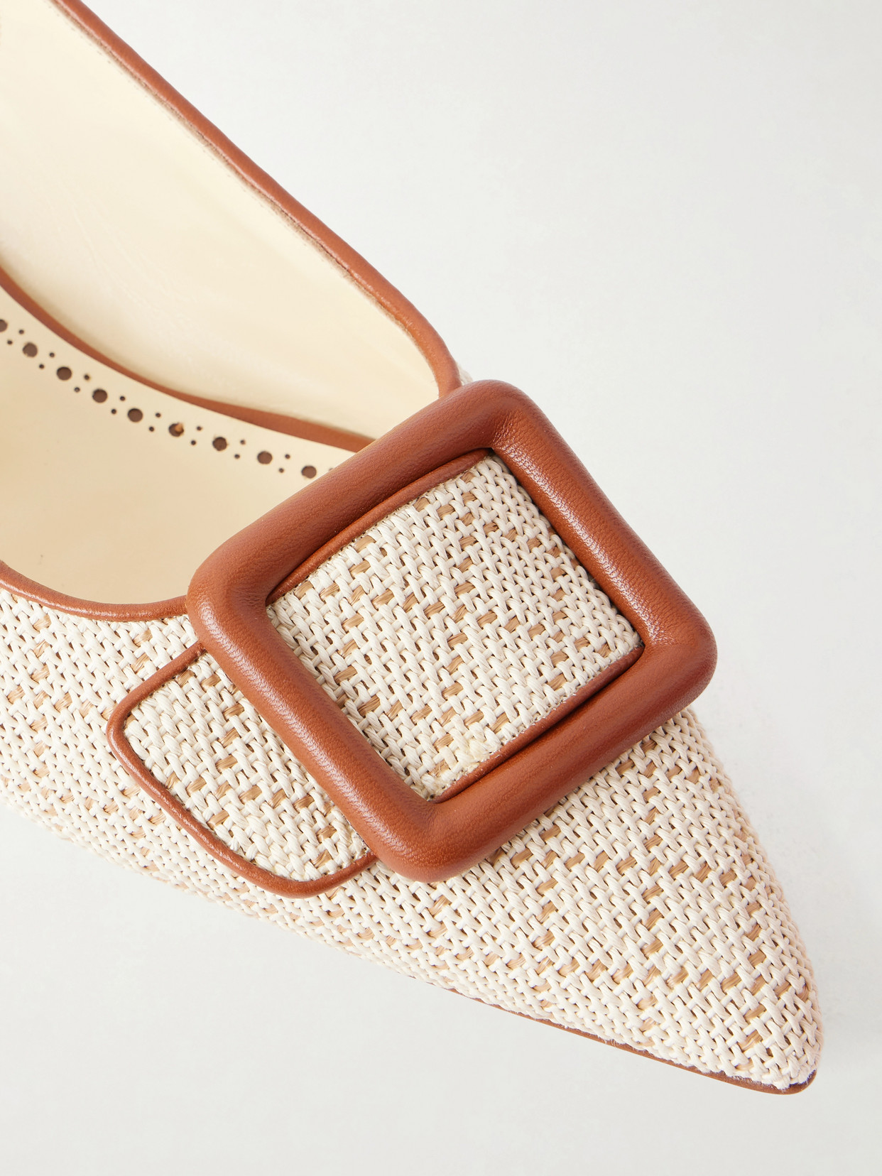 Maylurabi Buckle-Detailed Leather-Trimmed Woven Slingback