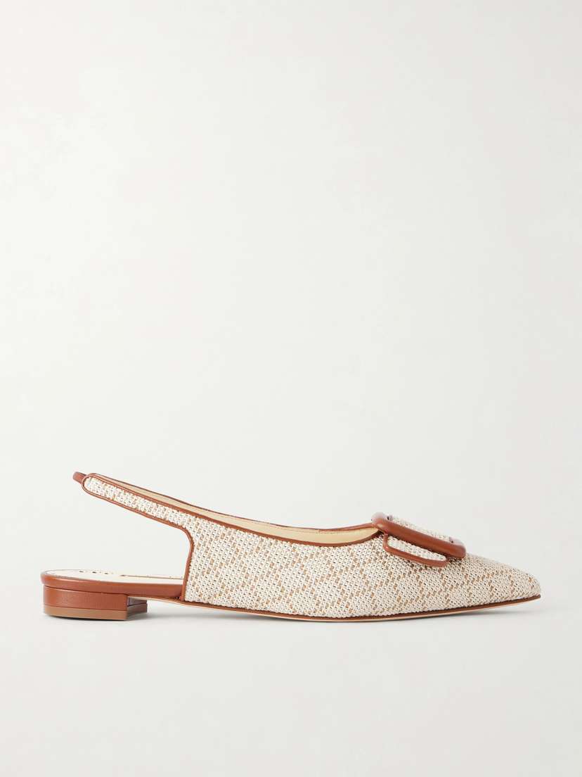 Manolo Blahnik Maylurabi Buckle-detailed Leather-trimmed Woven Slingback Pumps | Thumbnail 6