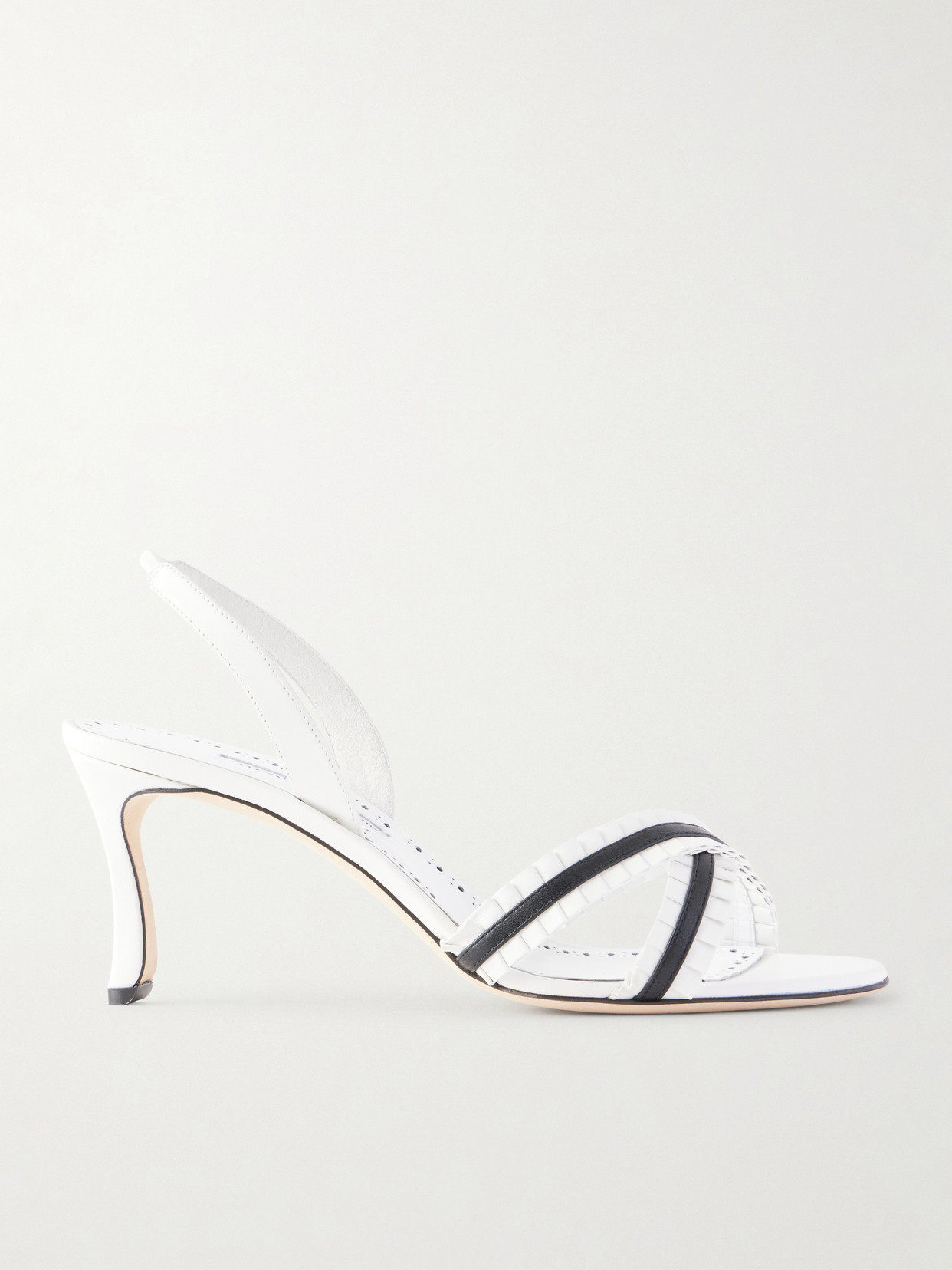 Manolo Blahnik Volusan 70 Ruffled Leather Sandals In White