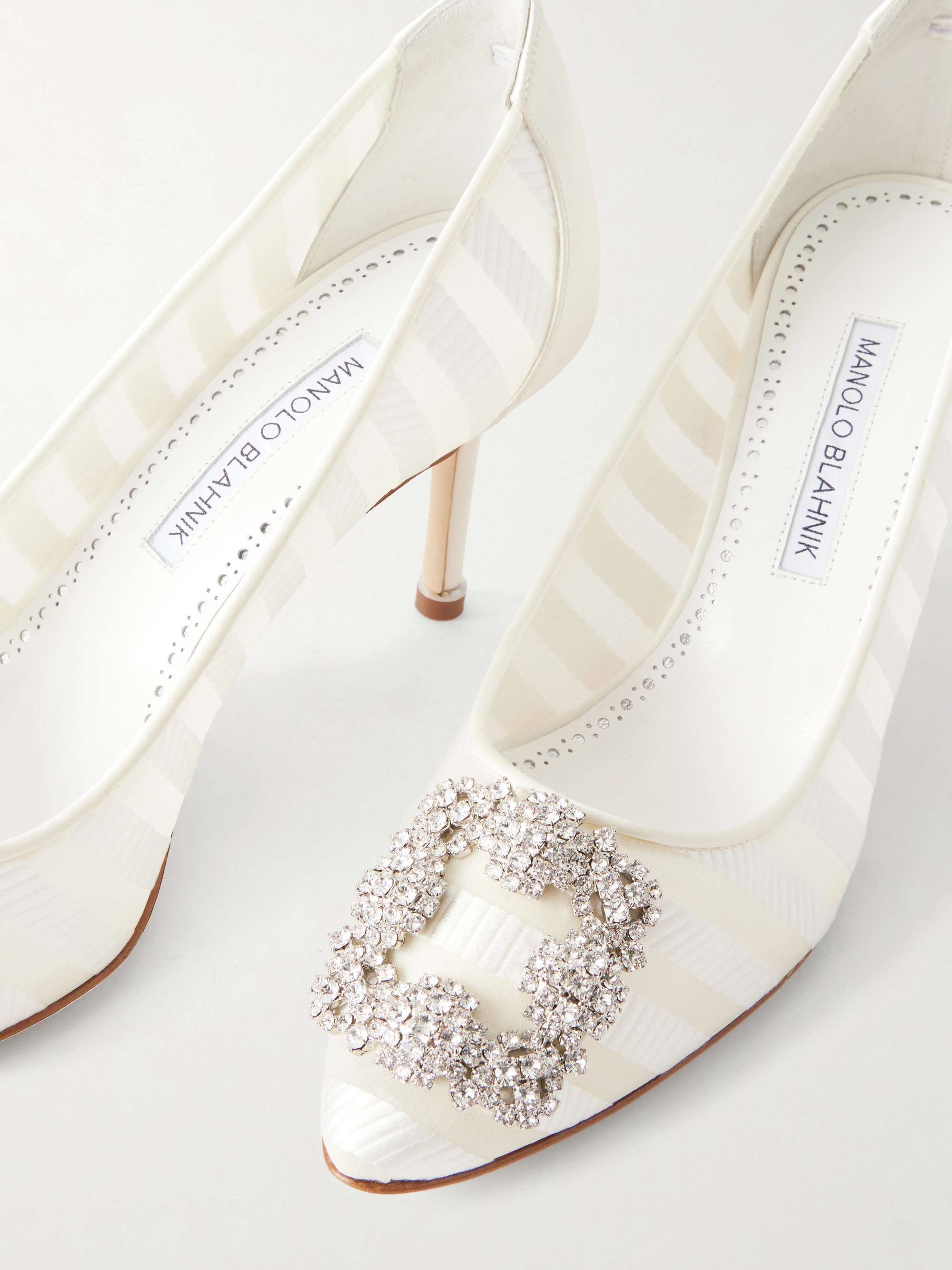 MANOLO BLAHNIK Hangisila 70 leather and mesh pumps | NET-A-PORTER