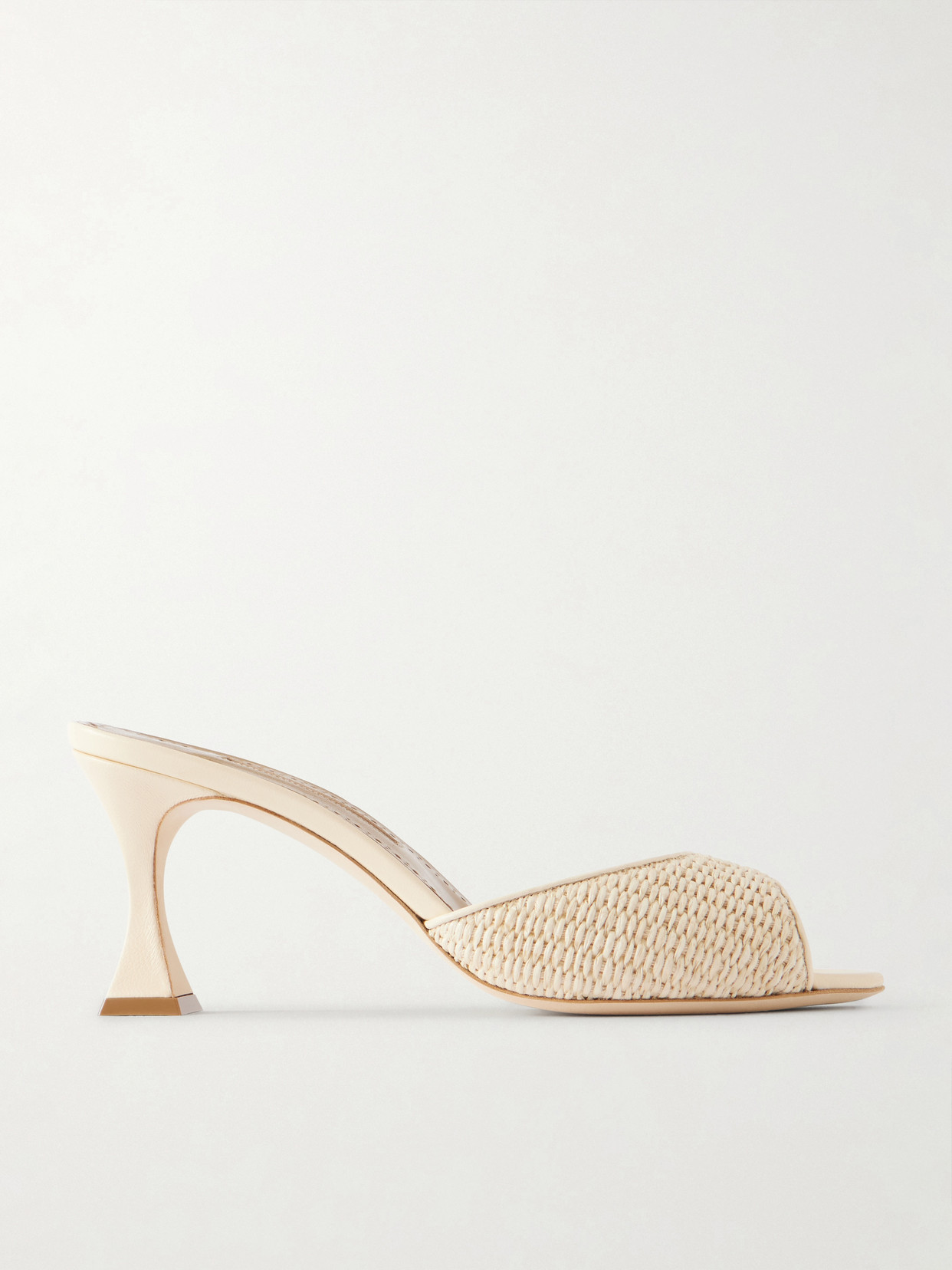 Manolo Blahnik - Jadara 70 Leather-trimmed Raffia Mules - Neutrals