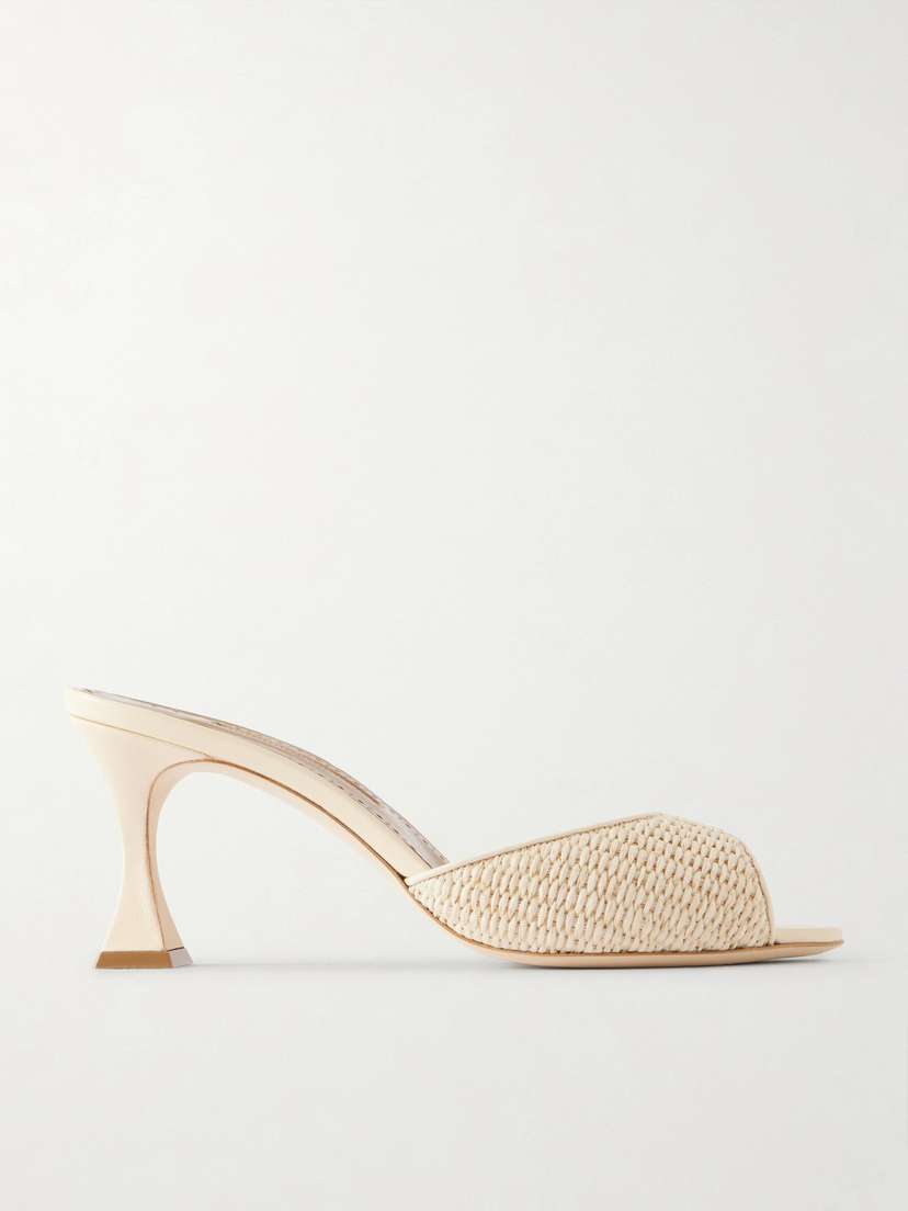 Manolo Blahnik Jadara 70 Leather-trimmed Raffia Mules | Thumbnail 6