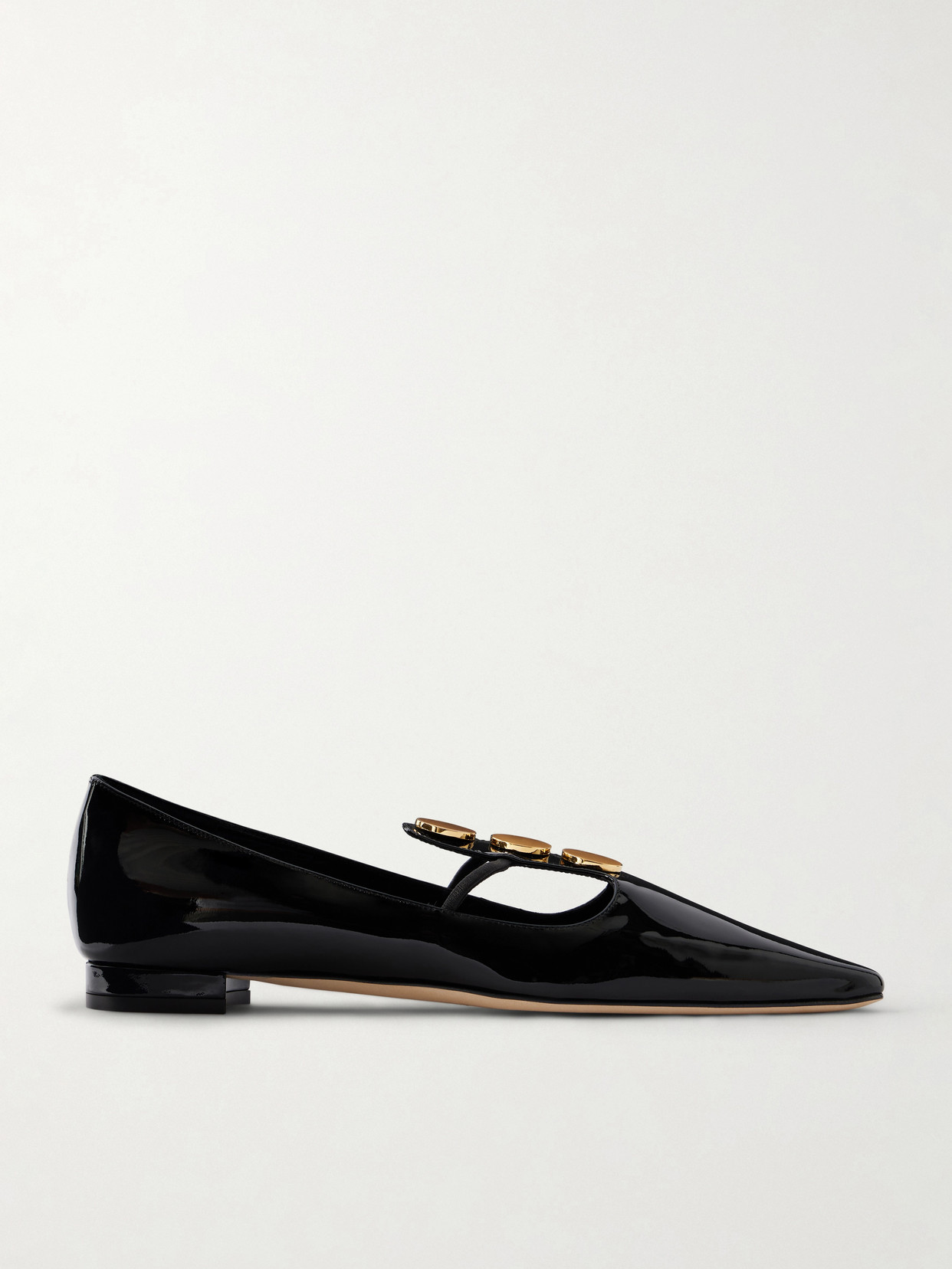 Manolo Blahnik Khafre Embellished Patent-leather Flats In Black