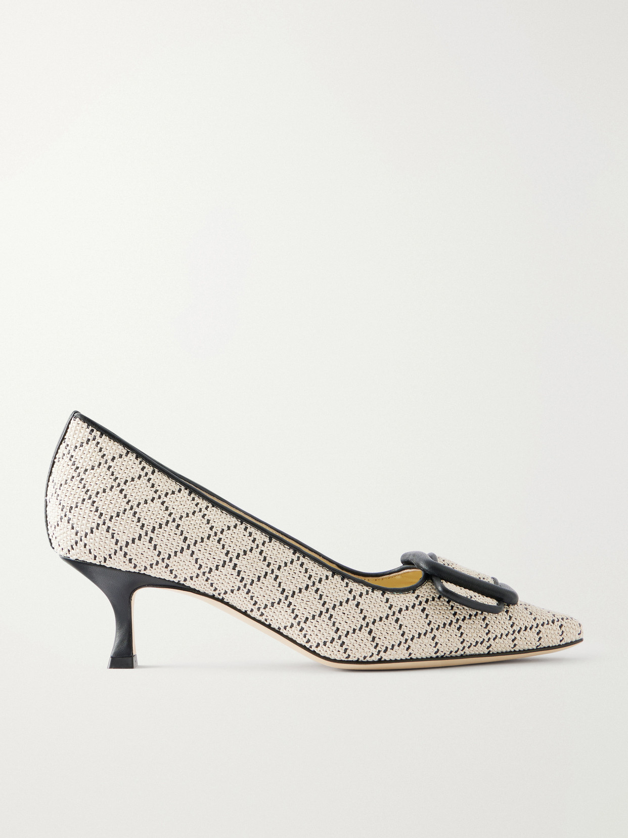 Maysale 50 Buckled Leather-Trimmed Raffia Pumps