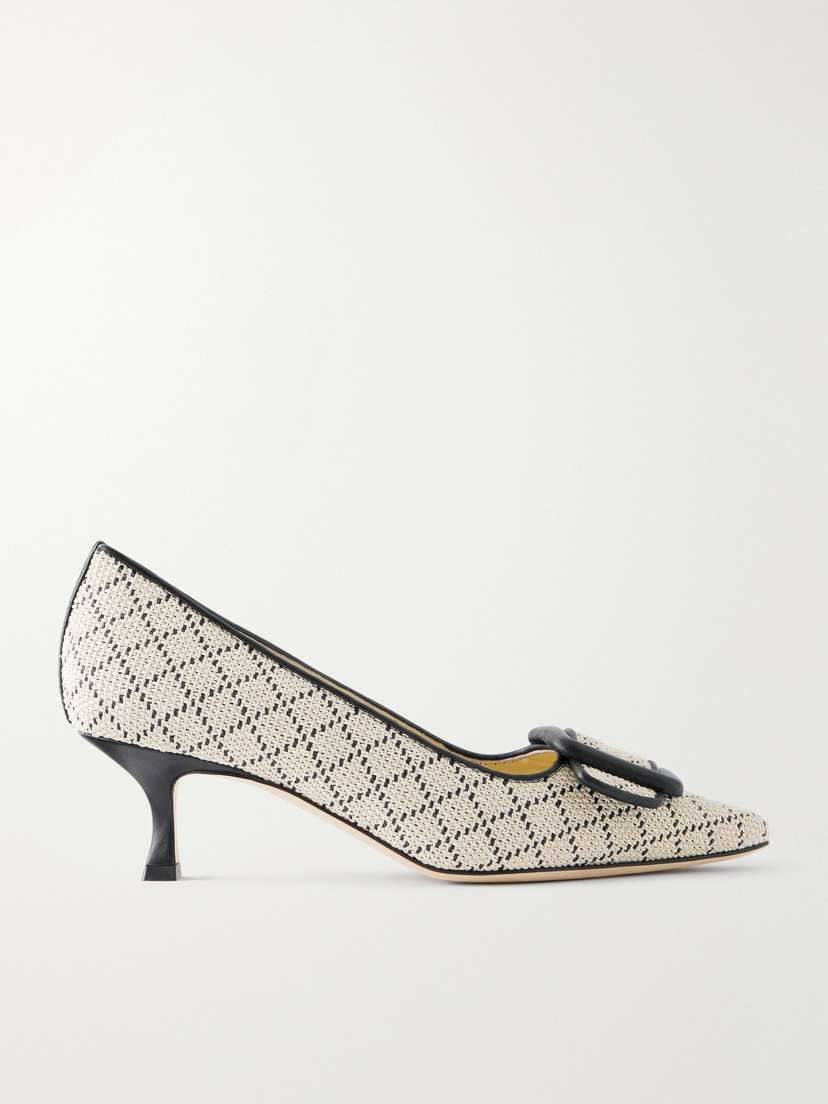 Manolo Blahnik Maysale 50 Buckled Leather-trimmed Raffia Pumps | Thumbnail 6