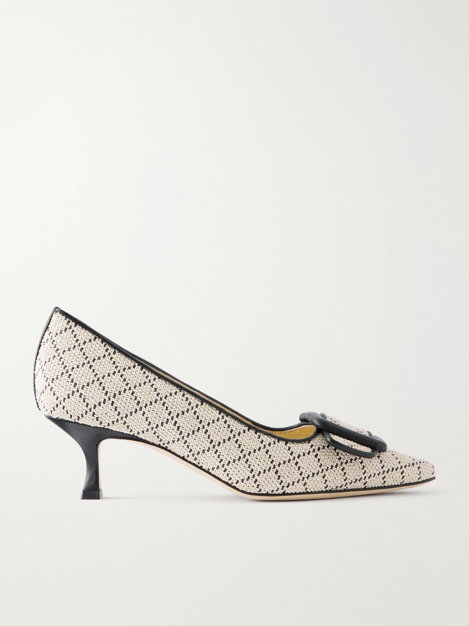 Maysale 50 buckled leather-trimmed raffia pumps