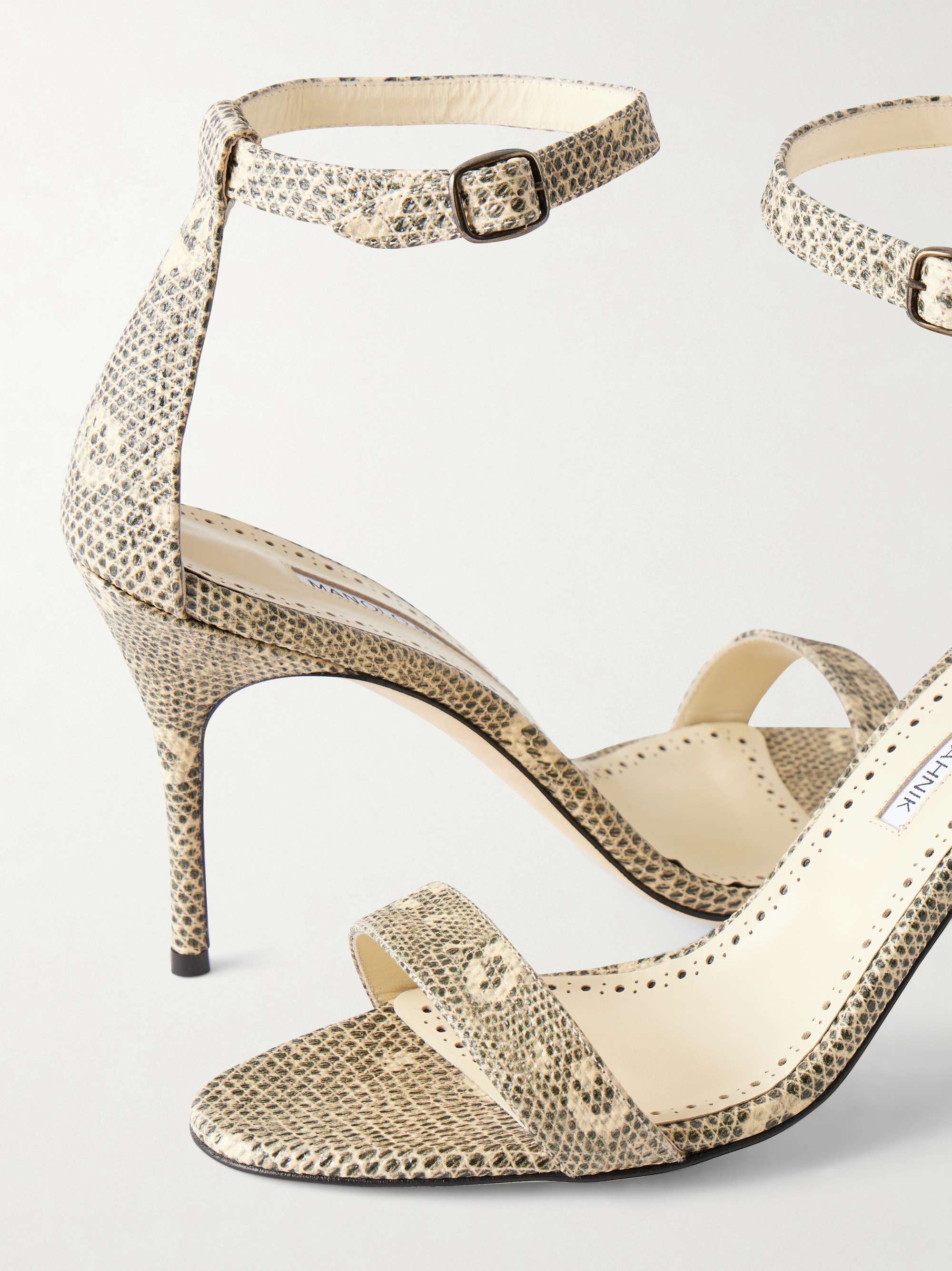 MANOLO BLAHNIK Chaos 90 snake-effect leather sandals | NET-A-PORTER