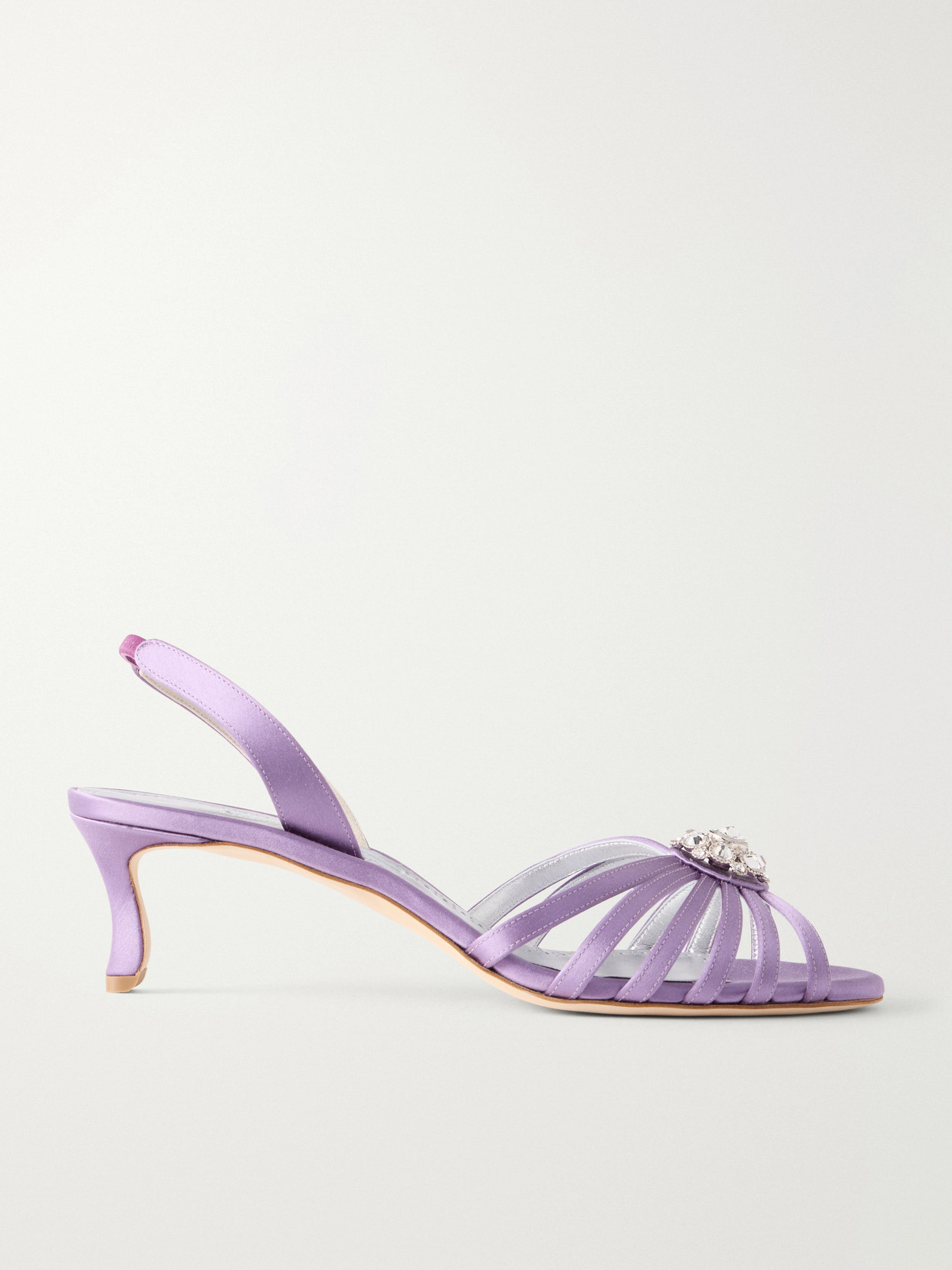 Manolo Blahnik Fulmasli 75 Crystal-embellished Satin Sandals In Purple