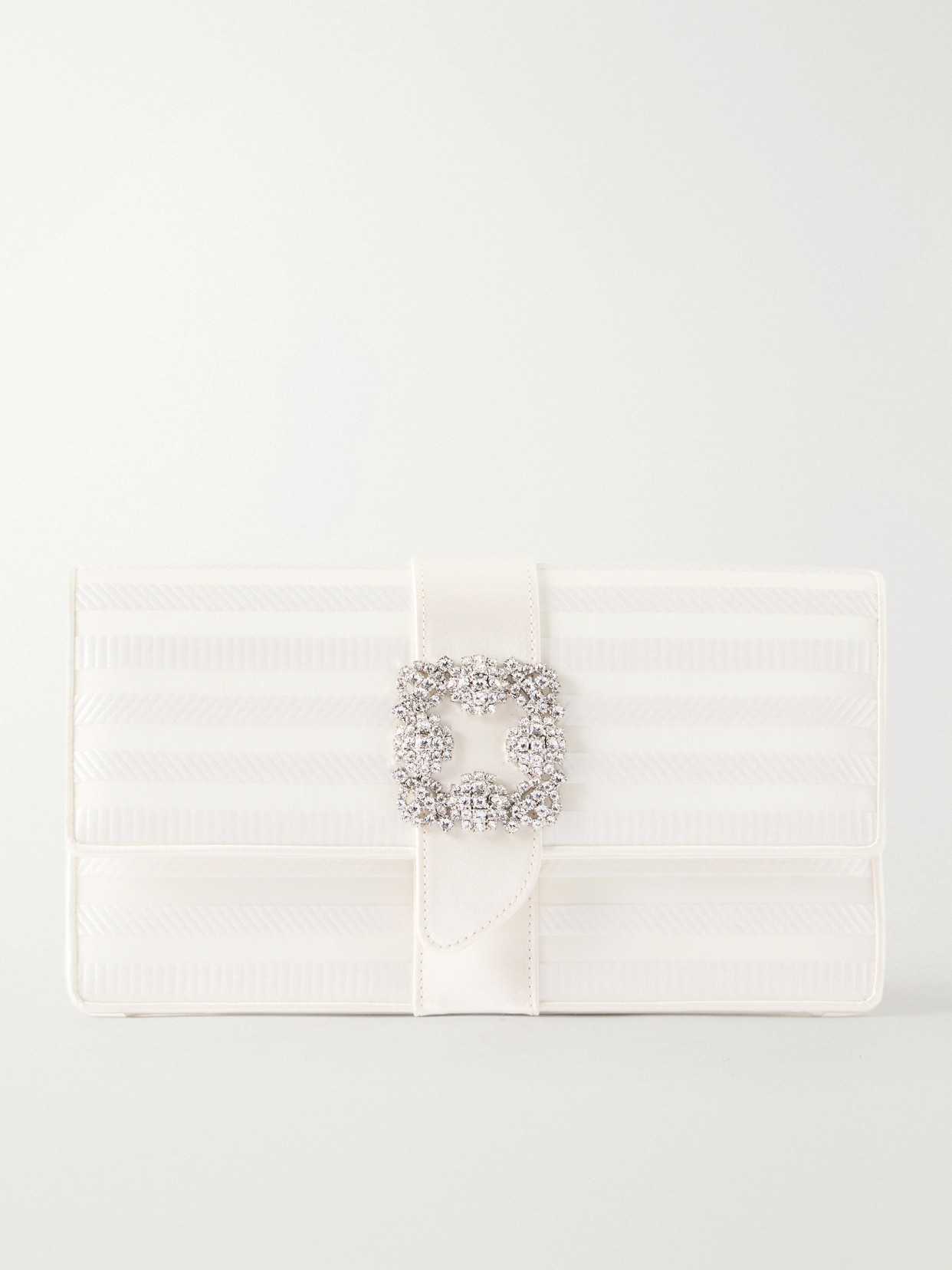 Manolo Blahnik Capri Crystal-embellished Silk-jacquard Clutch In White