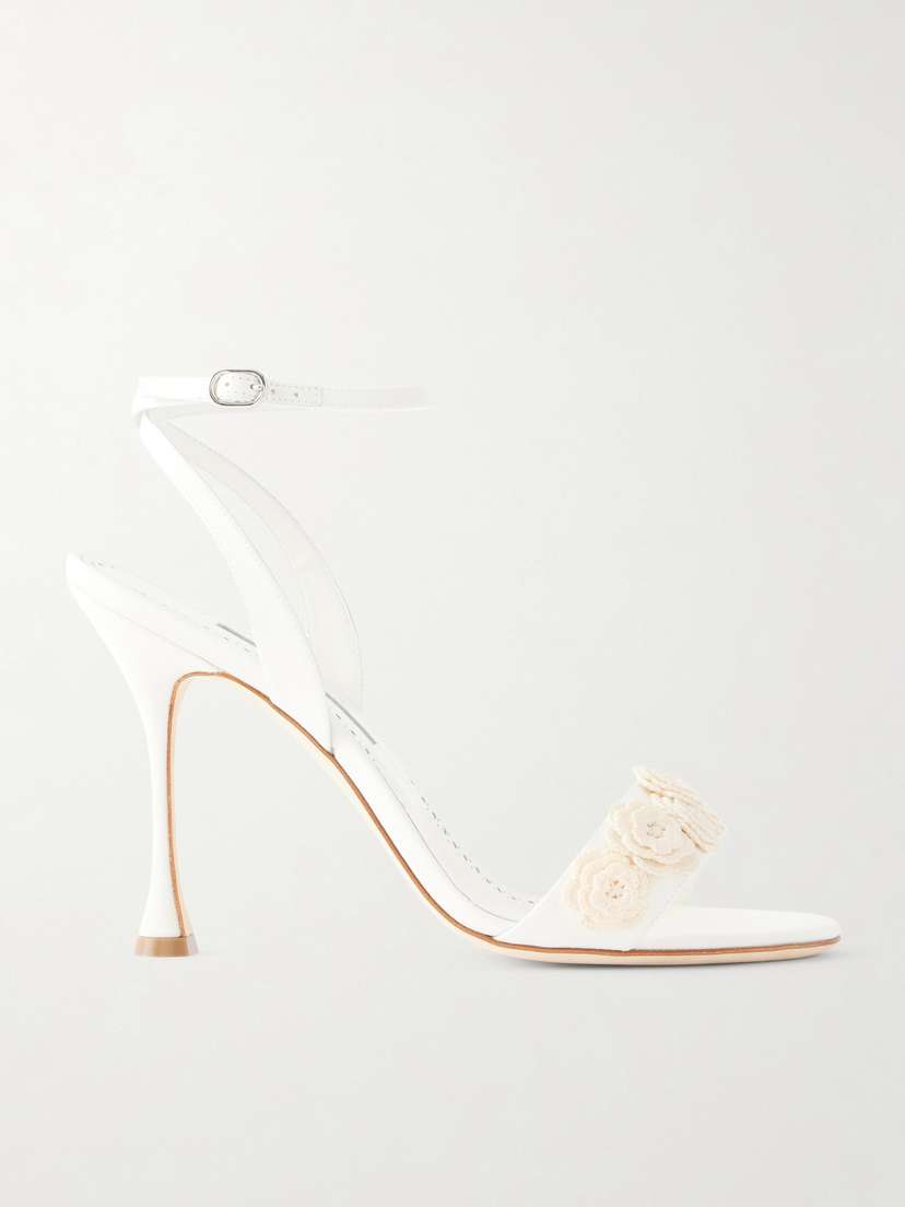 Manolo Blahnik Raosnu 105 Crochet-trimmed Leather Sandals