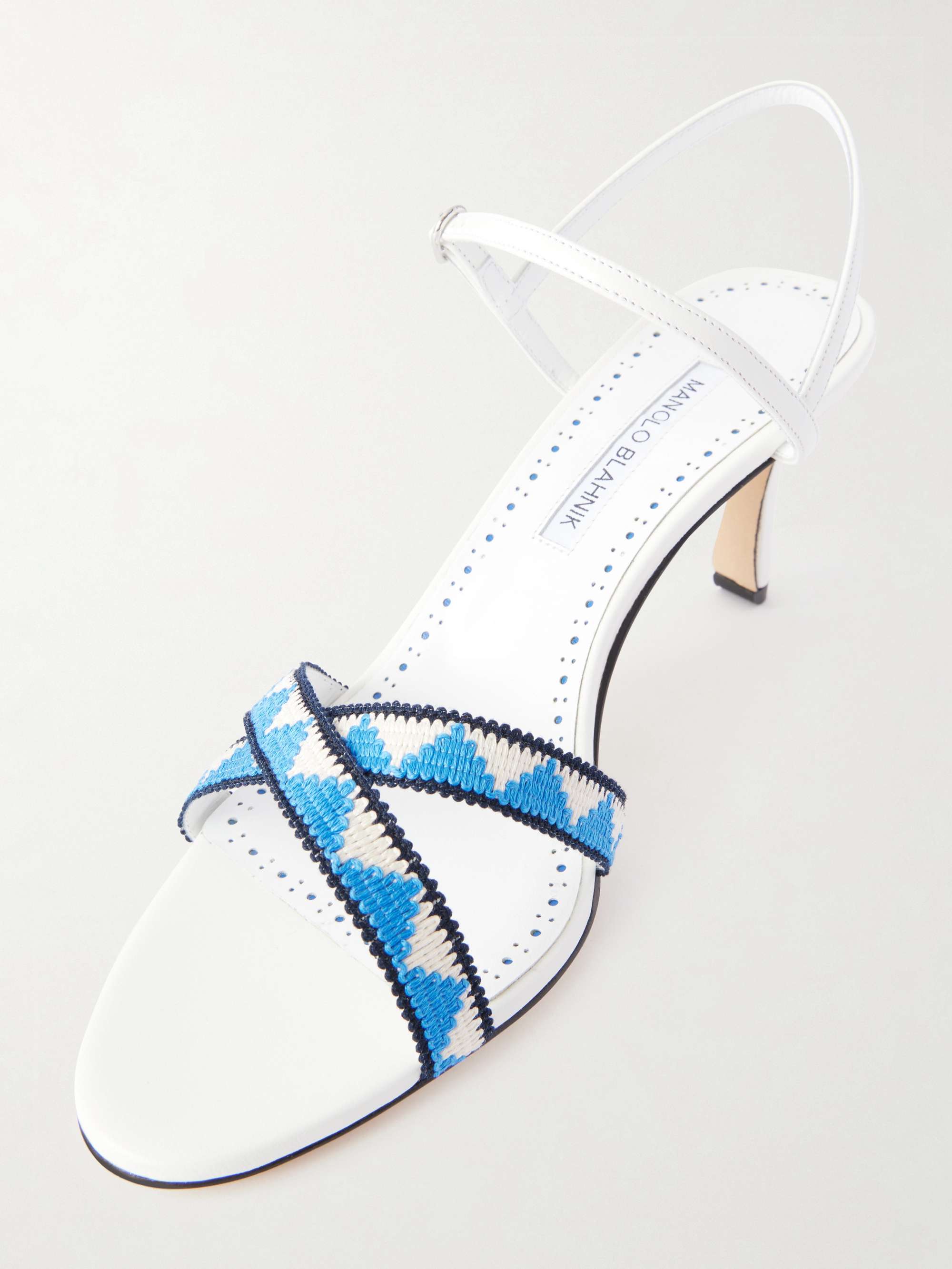 MANOLO BLAHNIK Popeyana leather-trimmed woven sandals | NET-A-PORTER