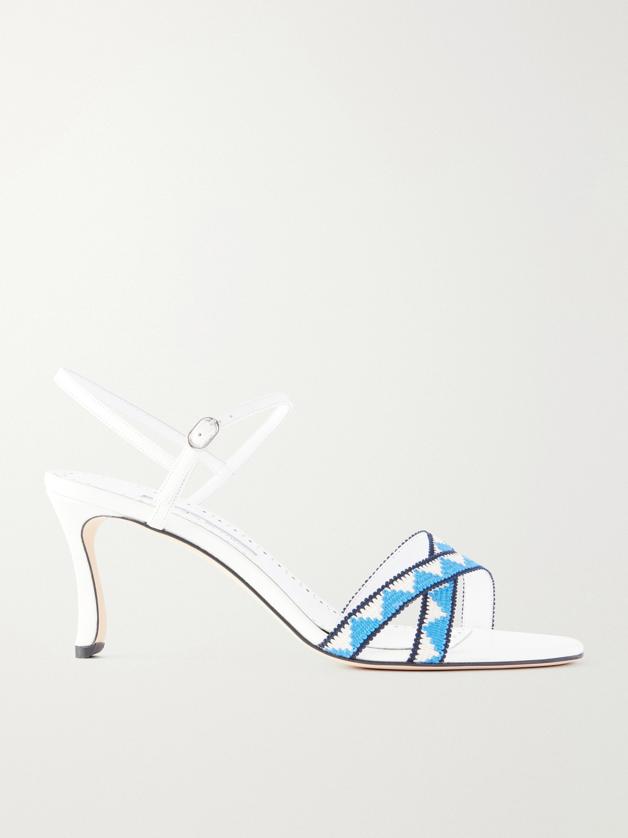 Manolo Blahnik Popeyana Leather-trimmed Woven Sandals In White