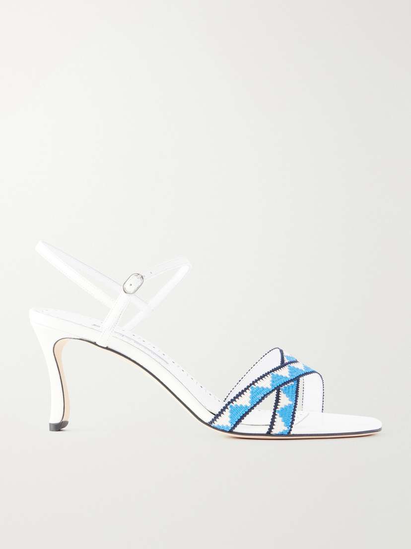 Manolo Blahnik Popeyana Leather-trimmed Woven Sandals