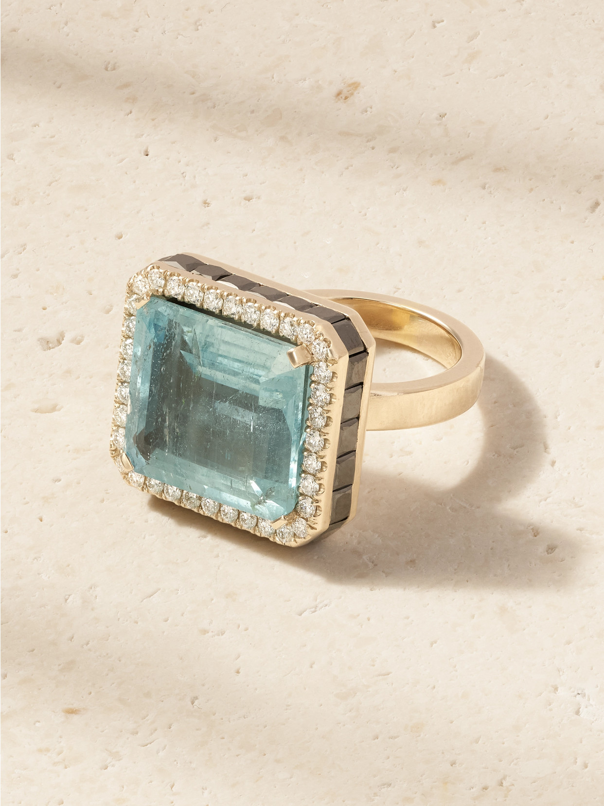 Ileana Makri Atlantis 18-karat White Gold, Aquamarine, Blackened And White Diamond Ring