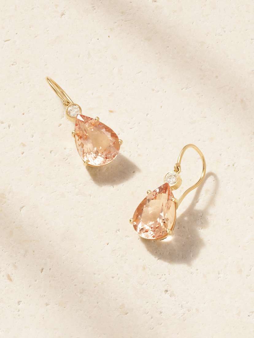 Ileana Makri 14-karat Gold, Morganite And Diamond Earrings