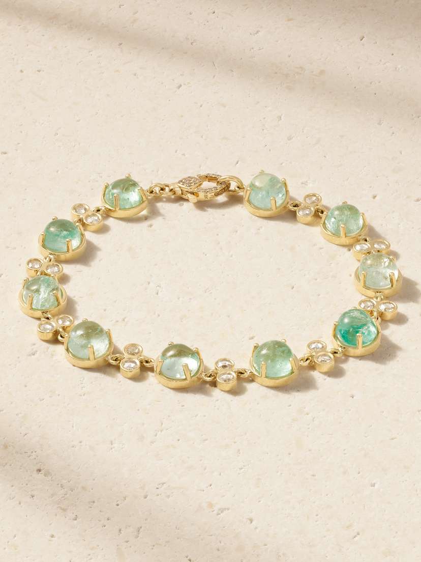 Ileana Makri 18-karat Gold, Emerald And Diamond Bracelet