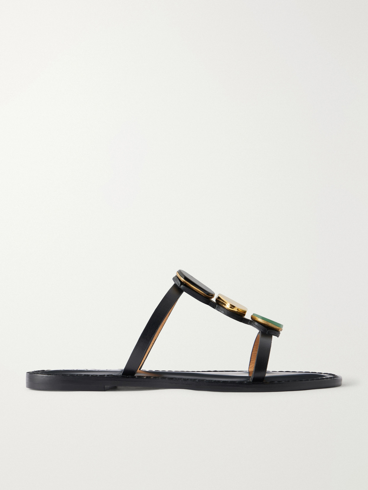 AMANU - The Matobo Embellished Leather Sandals - Black