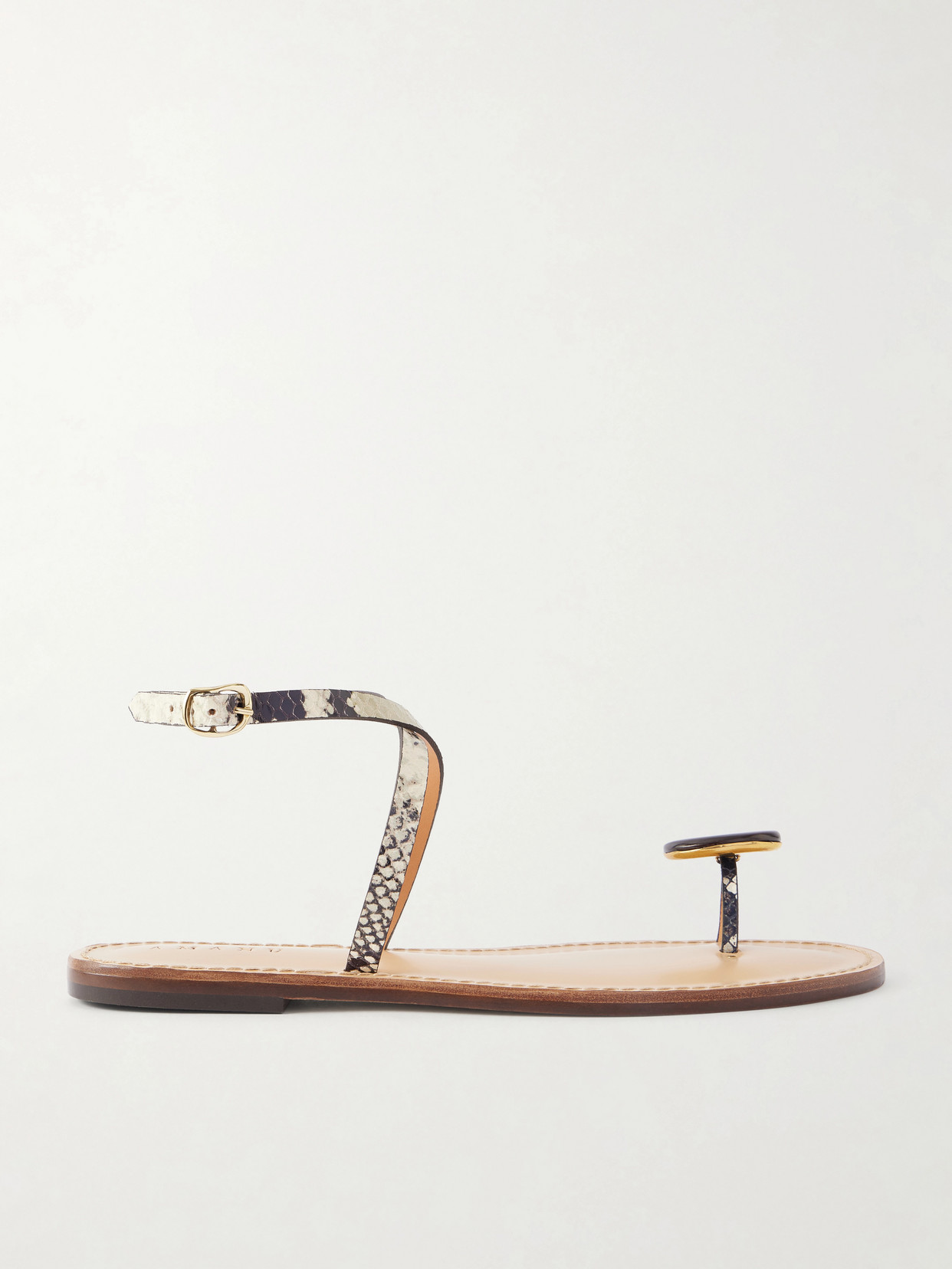 AMANU - The Kigali Embellished Snake-effect Leather Flats - Animal Print