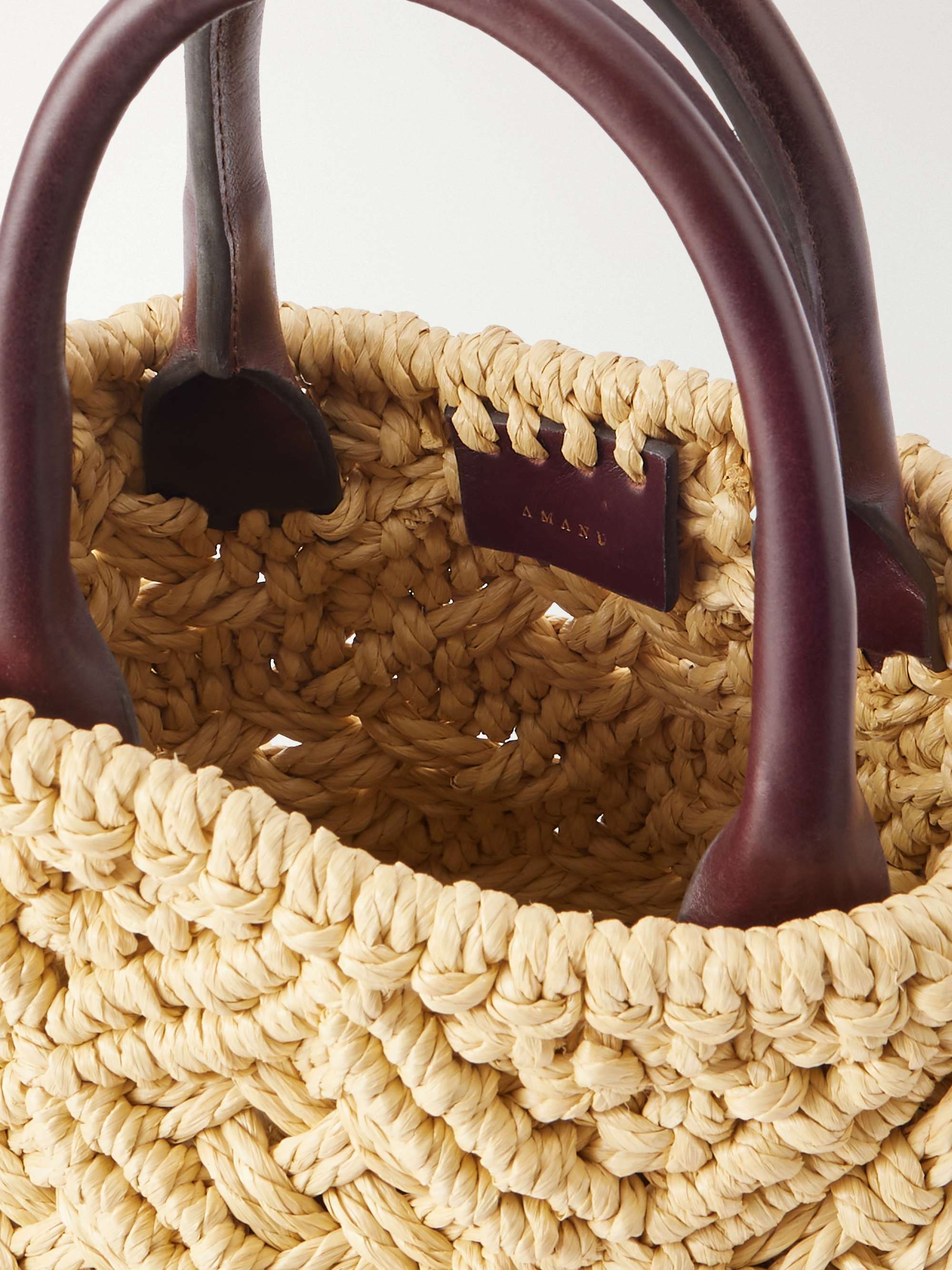 AMANU The Zanzibar leather-trimmed raffia-effect woven mini bag