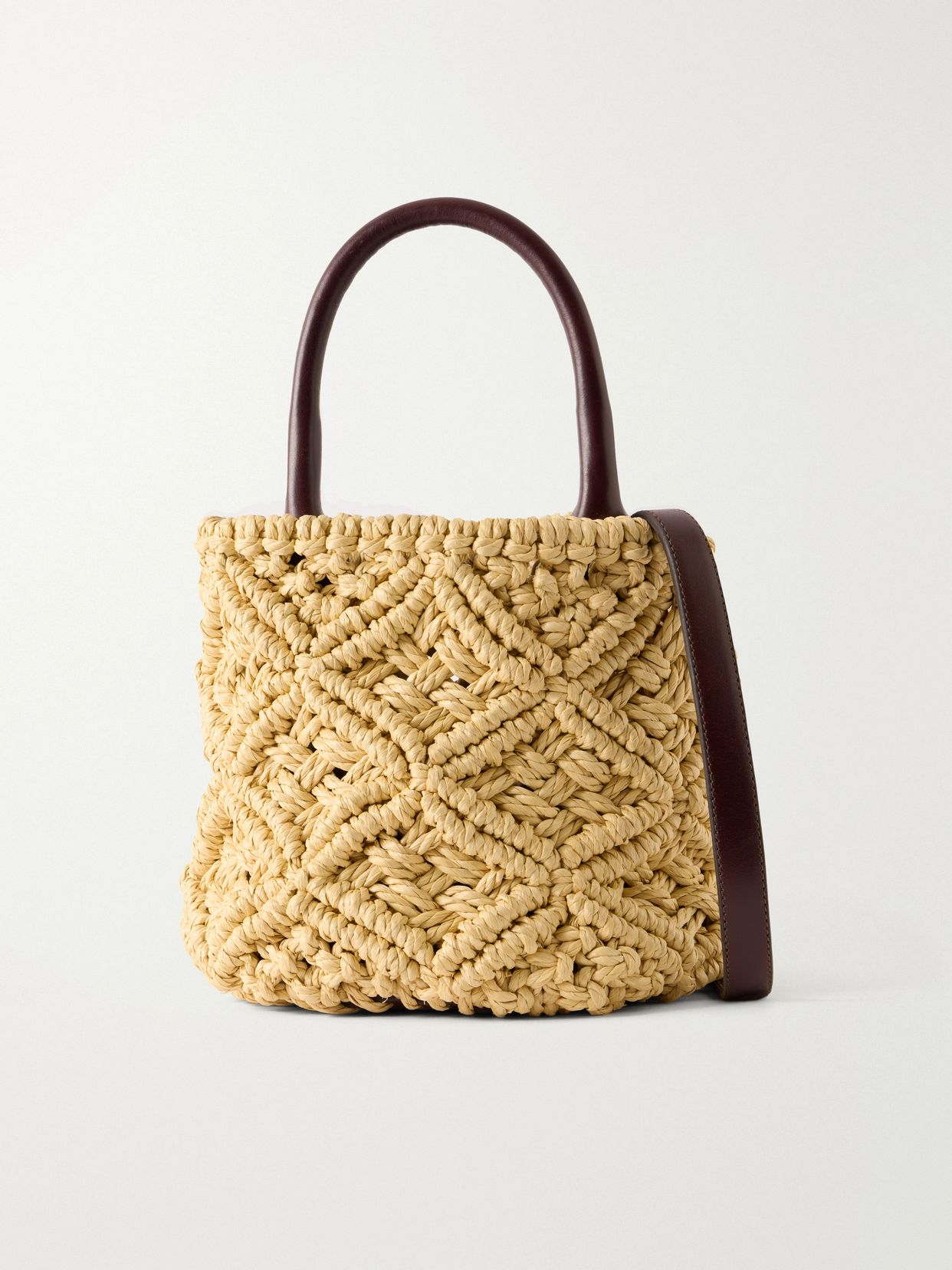 The Zanzibar leather-trimmed raffia-effect woven mini bag