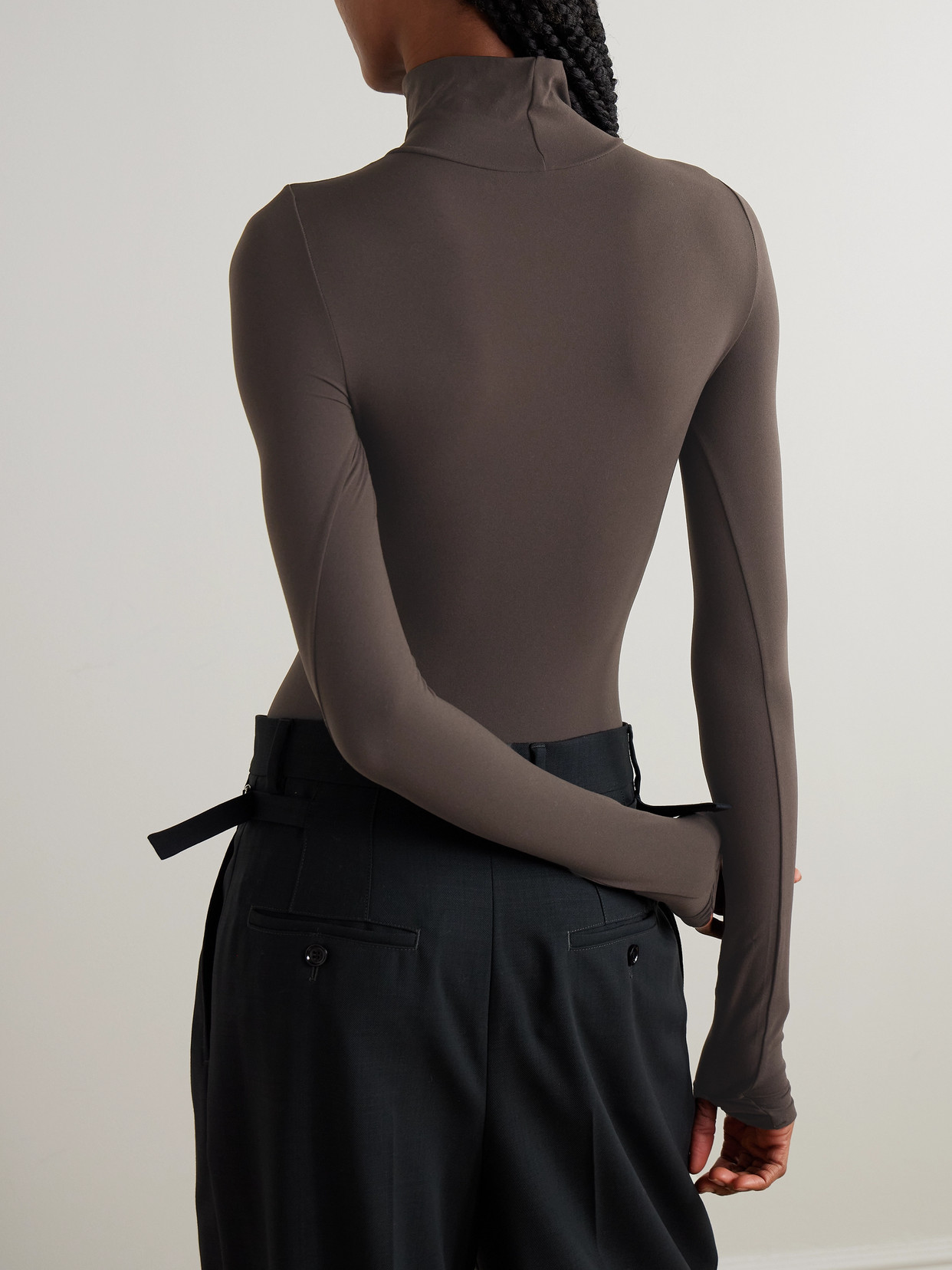 Commando Stretch-jersey Turtleneck Thong Bodysuit In Brown