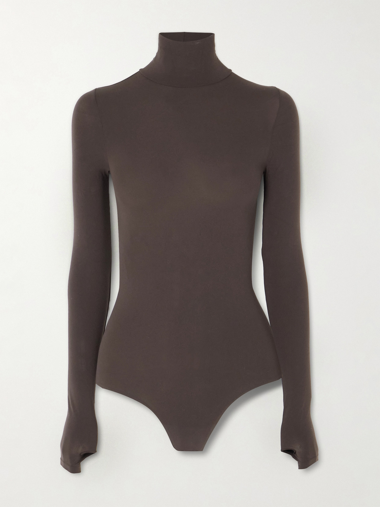 Commando Stretch-jersey Turtleneck Thong Bodysuit In Brown