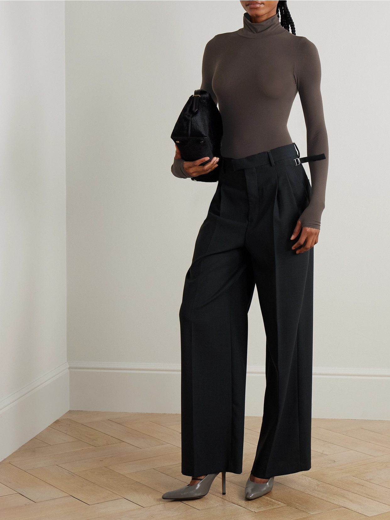 Commando Stretch-jersey Turtleneck Thong Bodysuit In Brown