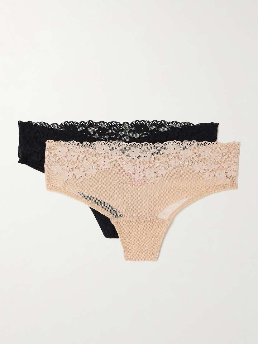 Commando Double Take Set Of Two Lace-trimmed Stretch Thongs