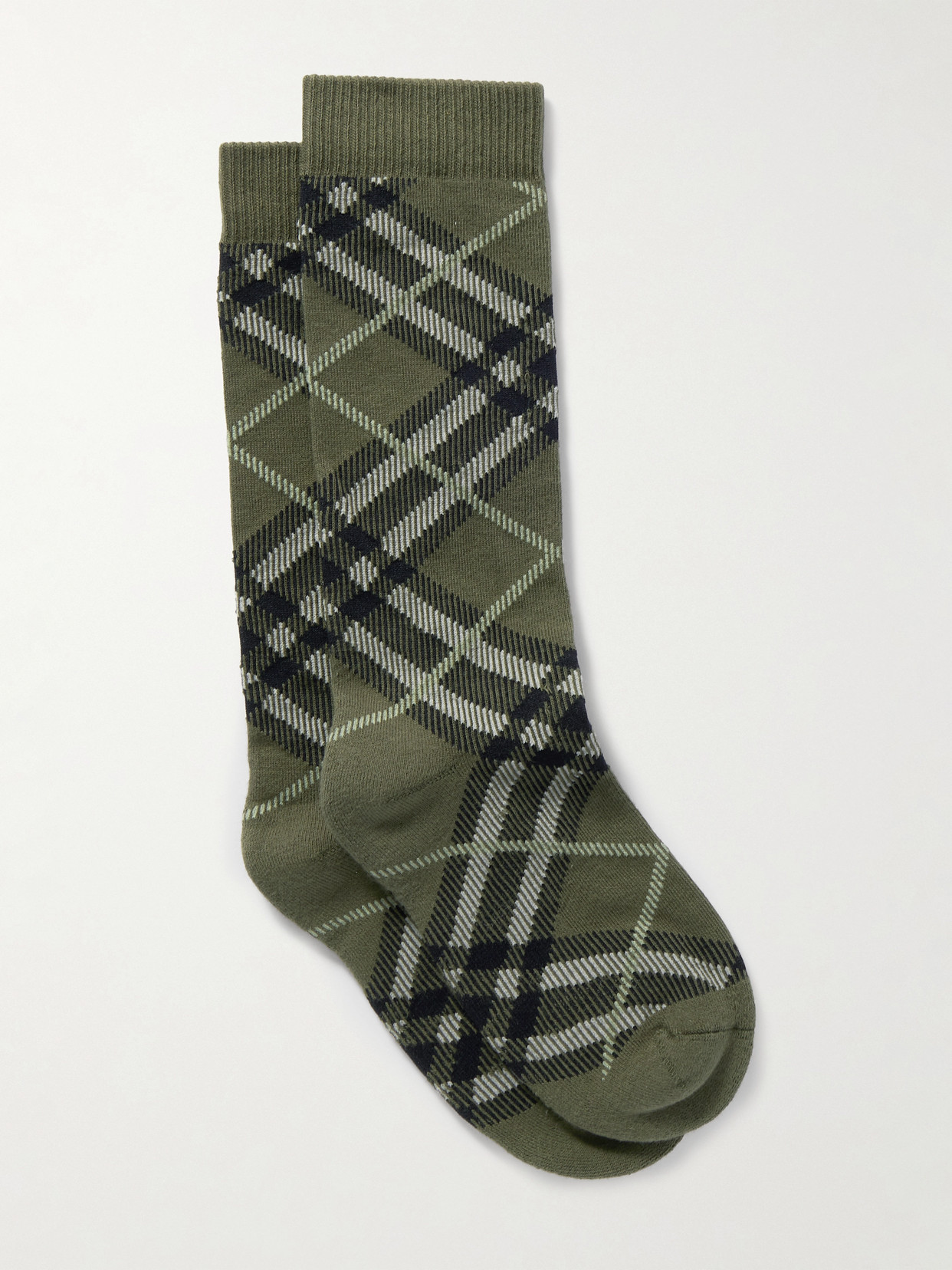 Burberry Checked Cotton-blend Jacquard Socks In Green