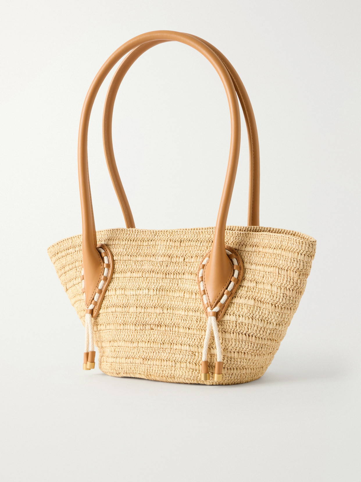 Venus Embellished Leather-Trimmed Raffia Tote