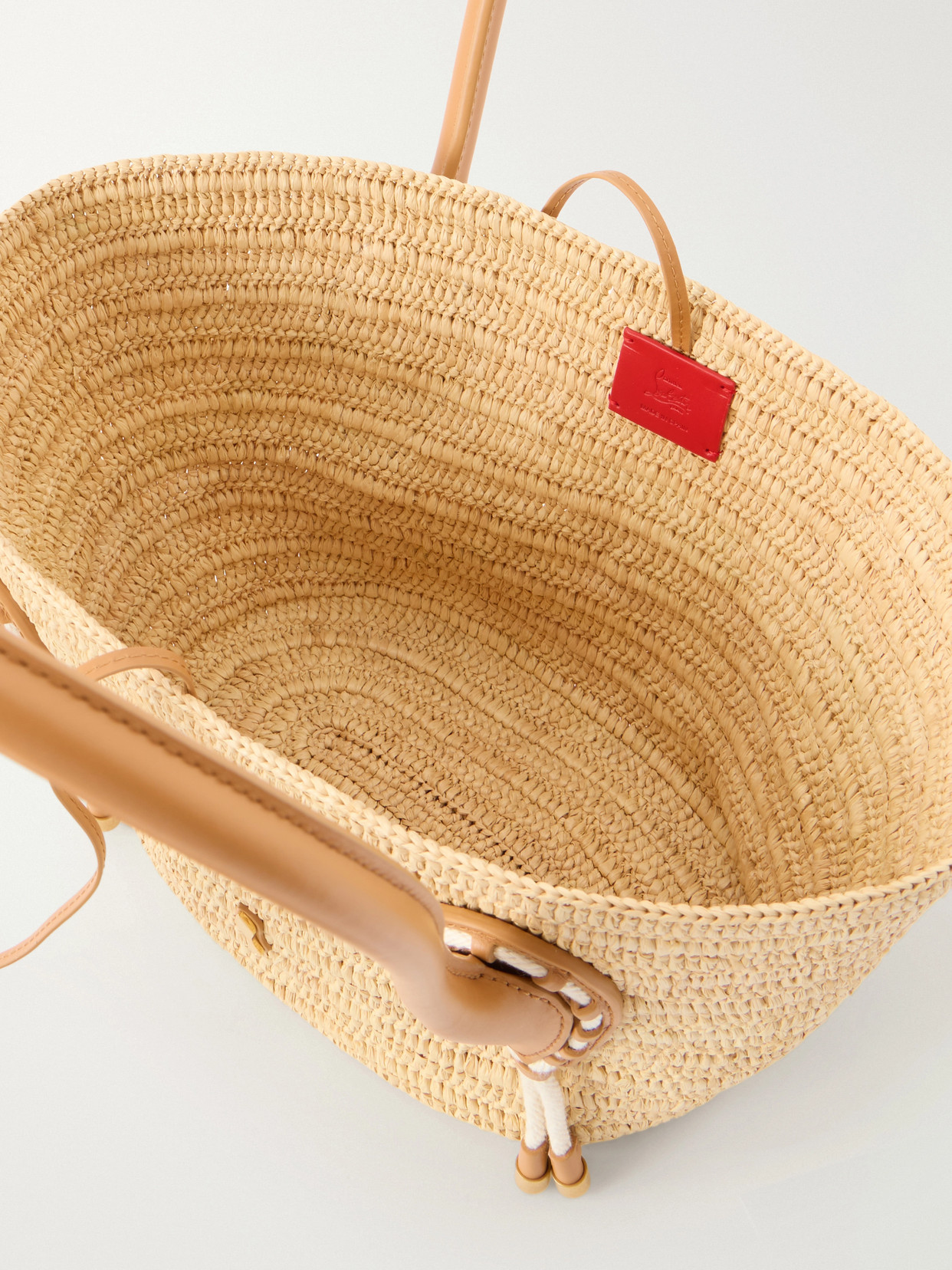 Venus Embellished Leather-Trimmed Raffia Tote