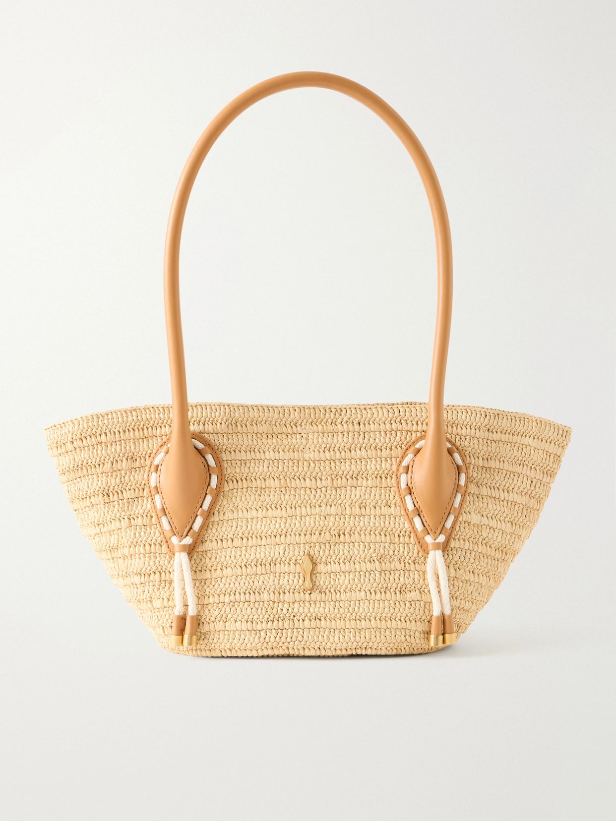 Venus embellished leather-trimmed raffia tote