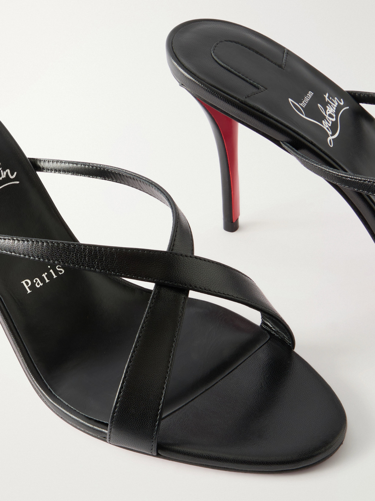 Christian Louboutin Mulazee Leather Mules Crossover Straps Stiletto Heel In Black
